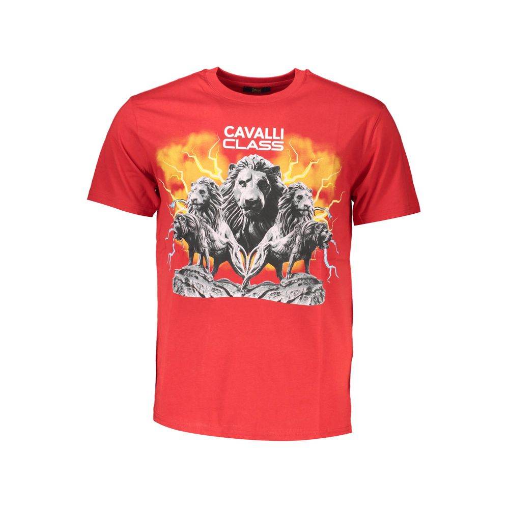 Cavalli Class Red Cotton Men T-Shirt - Hilstor