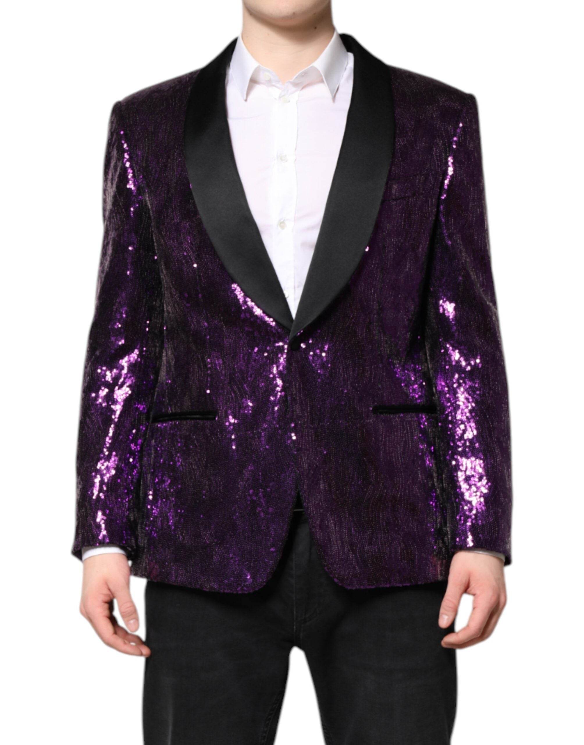 Dolce & Gabbana Purple SICILIA Sequin Embellish Coat Jacket - Hilstor