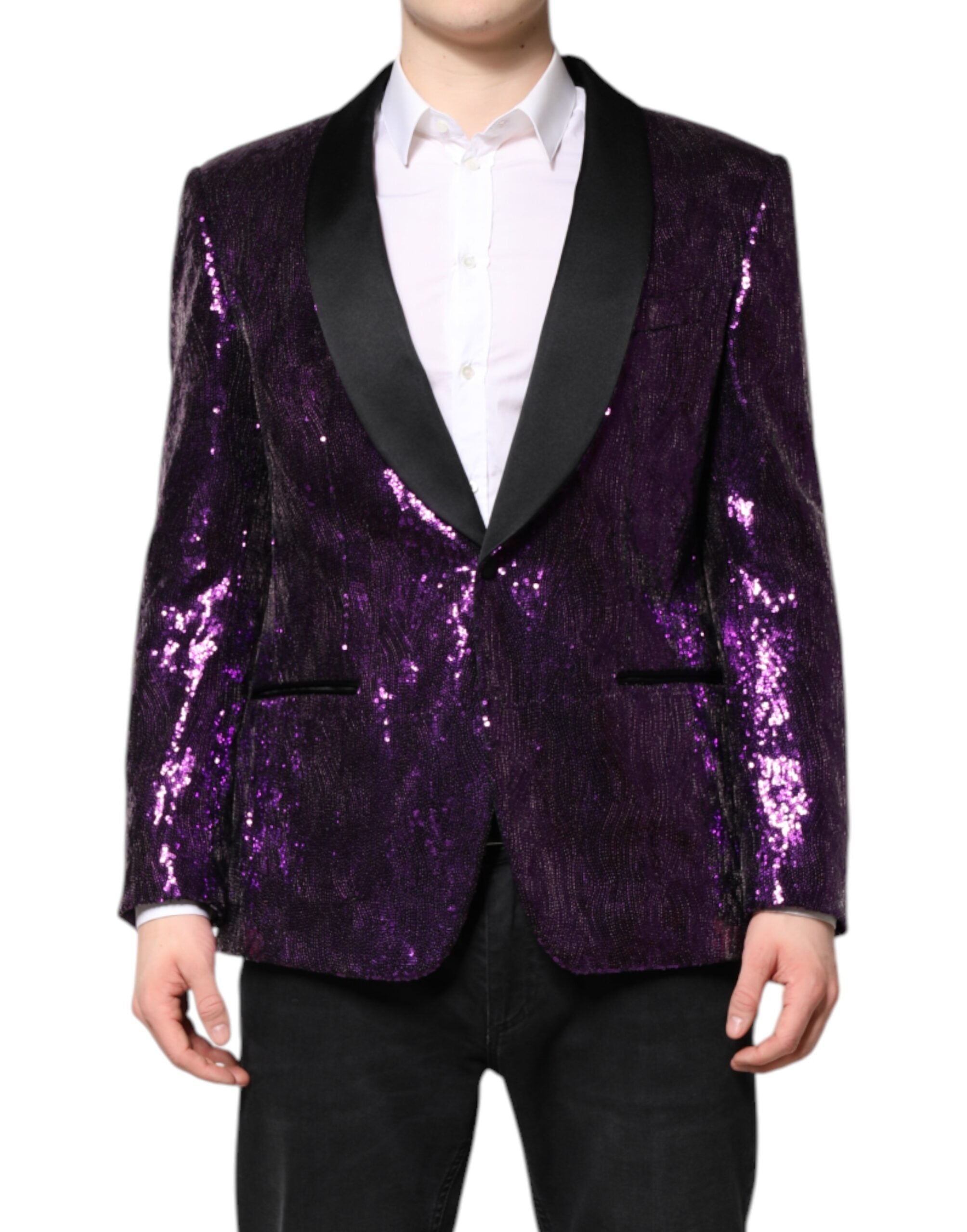 Dolce &amp; Gabbana Purple SICILIA Pailletter pyntet frakkejakke