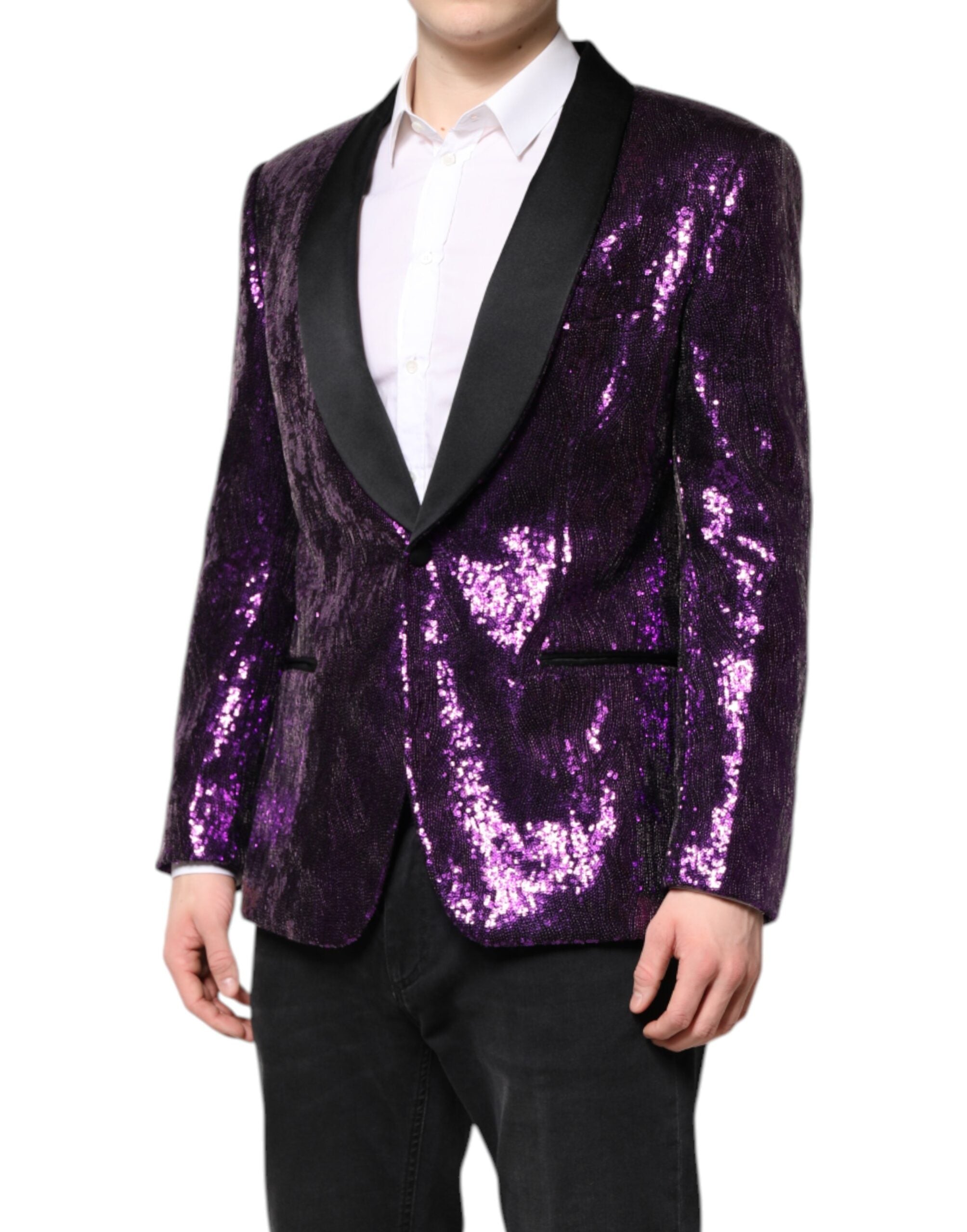 Dolce &amp; Gabbana Purple SICILIA Pailletter pyntet frakkejakke