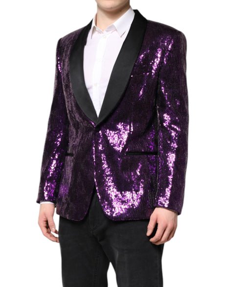 Dolce &amp; Gabbana Purple SICILIA Pailletter pyntet frakkejakke