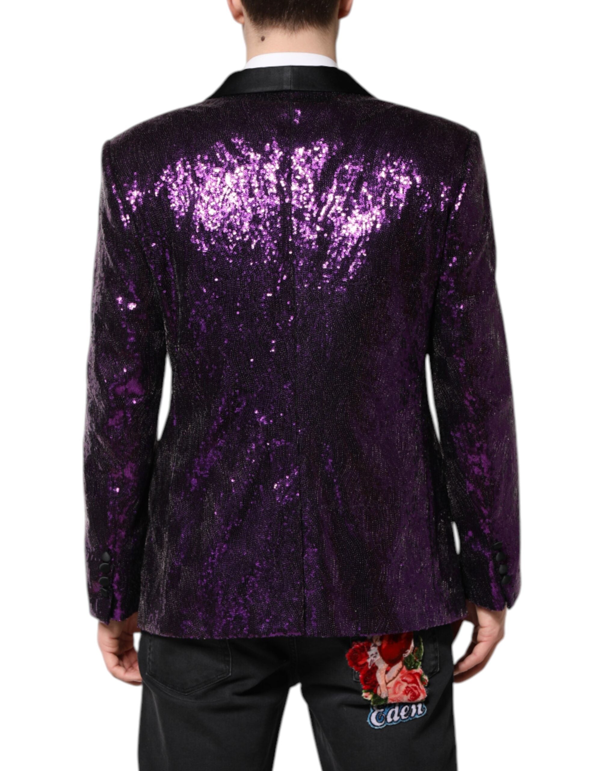 Dolce &amp; Gabbana Purple SICILIA Pailletter pyntet frakkejakke
