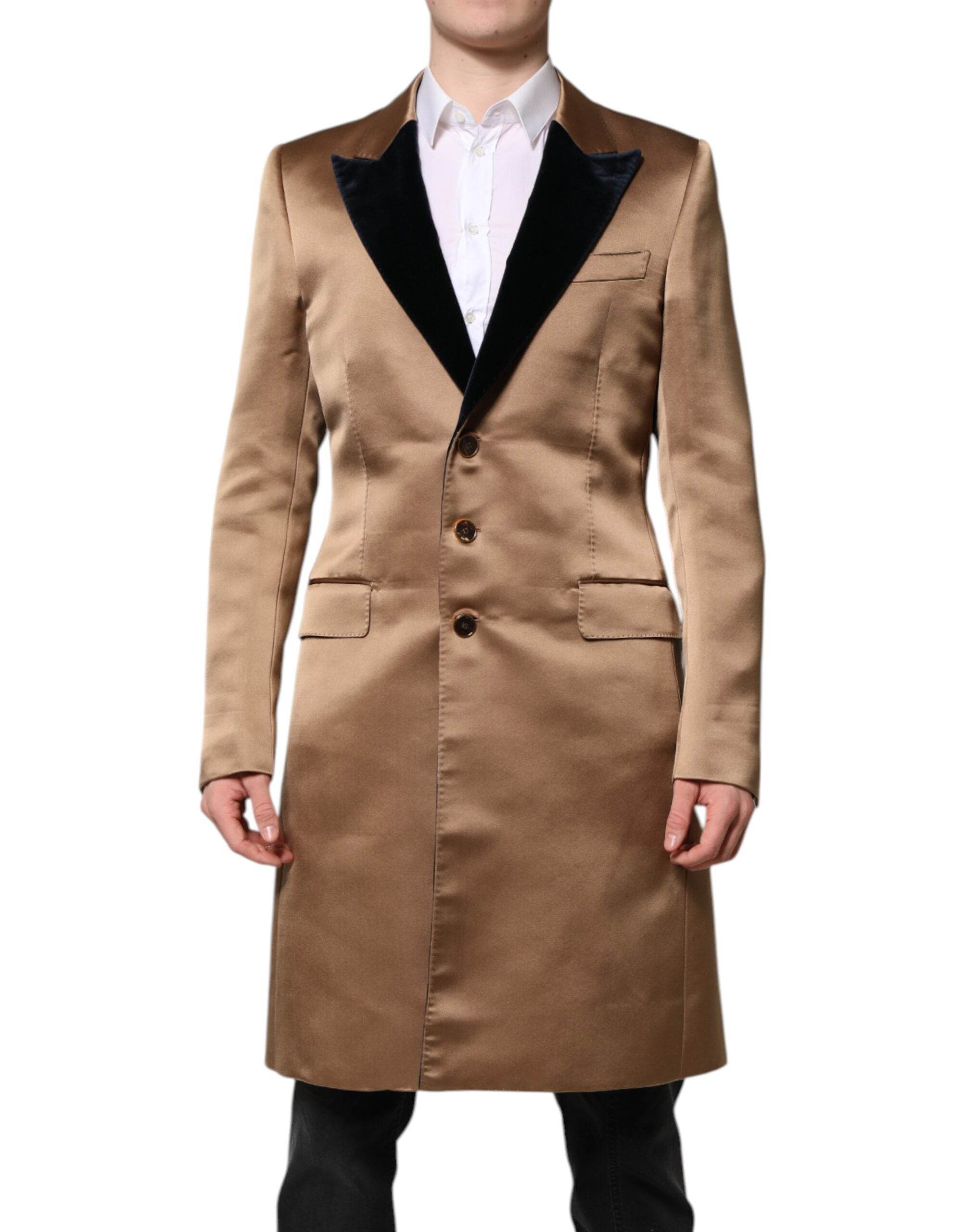 Dolce & Gabbana Brown Silk Single Breasted Trench Coat Jacket - Hilstor