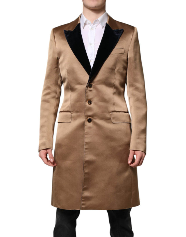 Dolce & Gabbana Brown Silk Single Breasted Trench Coat Jacket - Hilstor