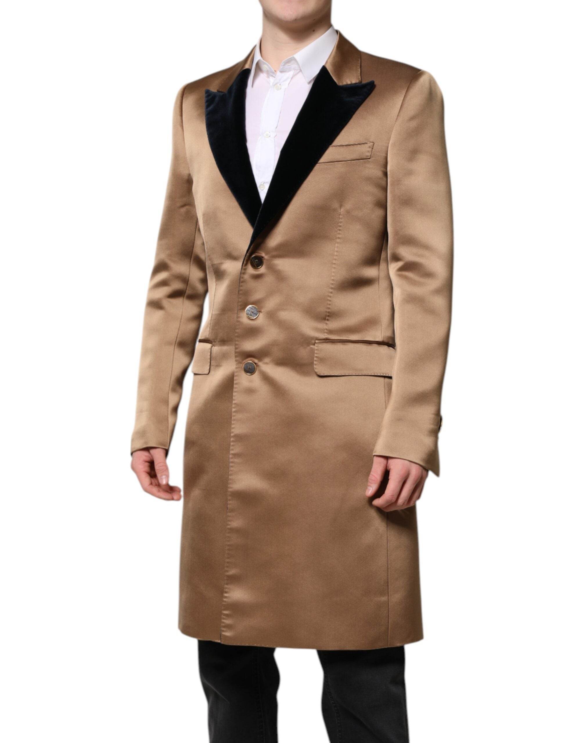 Dolce & Gabbana Brown Silk Single Breasted Trench Coat Jacket - Hilstor