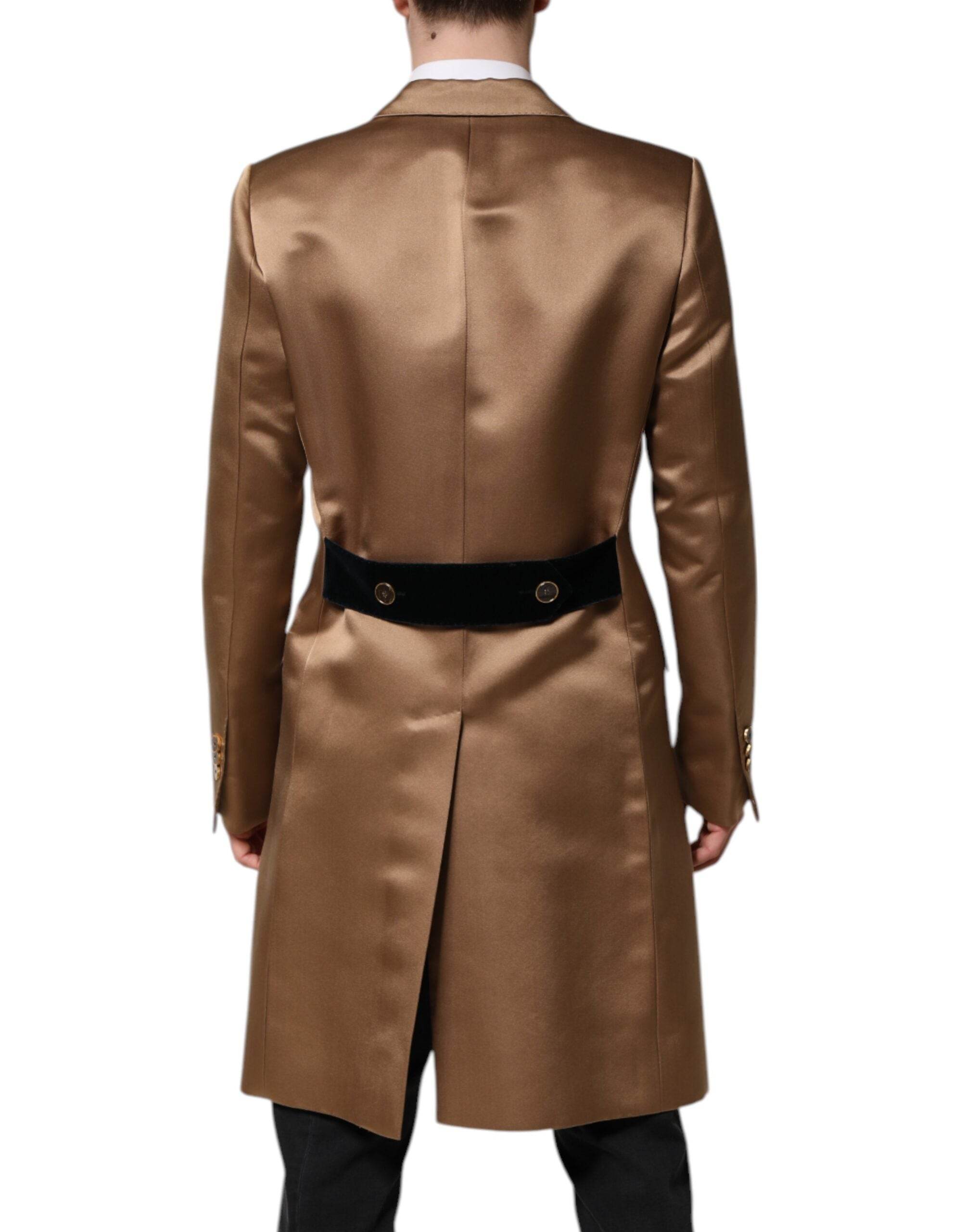 Dolce & Gabbana Brown Silk Single Breasted Trench Coat Jacket - Hilstor
