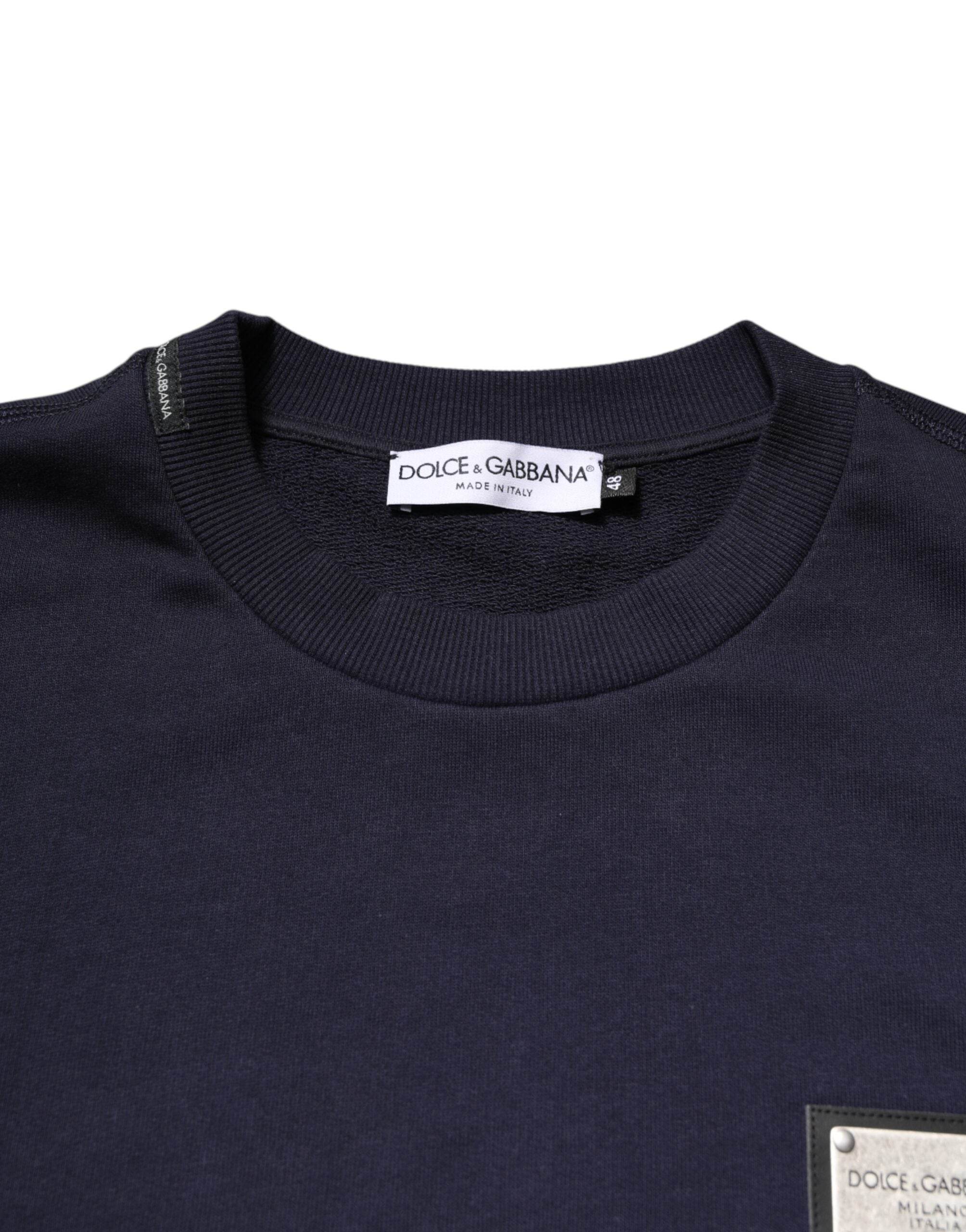Dolce & Gabbana Dark Blue Logo Crew Neck Pullover Sweater - Hilstor
