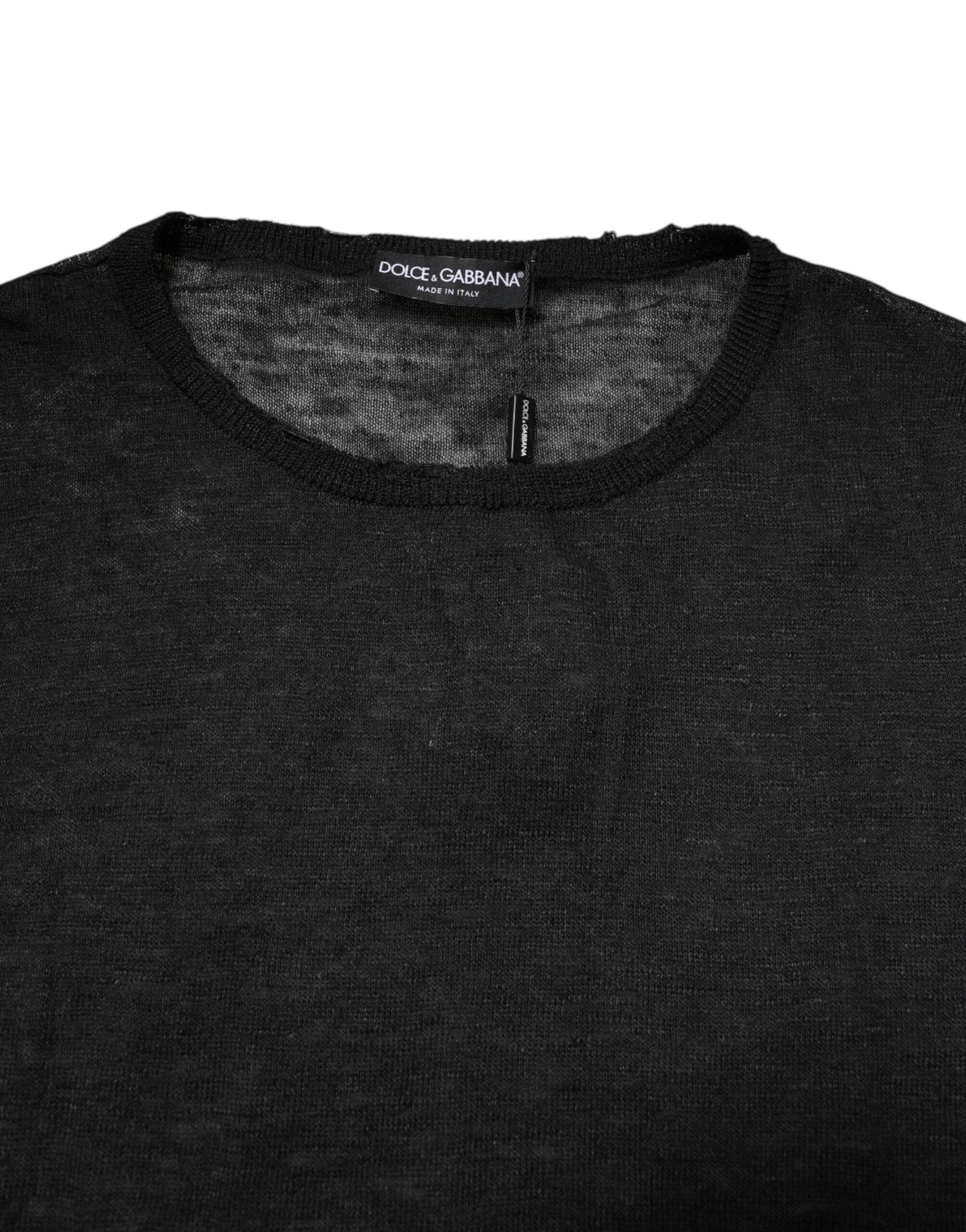 Dolce & Gabbana Black Polyester Crew Neck Pullover Sweater - Hilstor