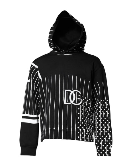Dolce & Gabbana Black White Stripe Hooded Sweatshirt Sweater - Hilstor