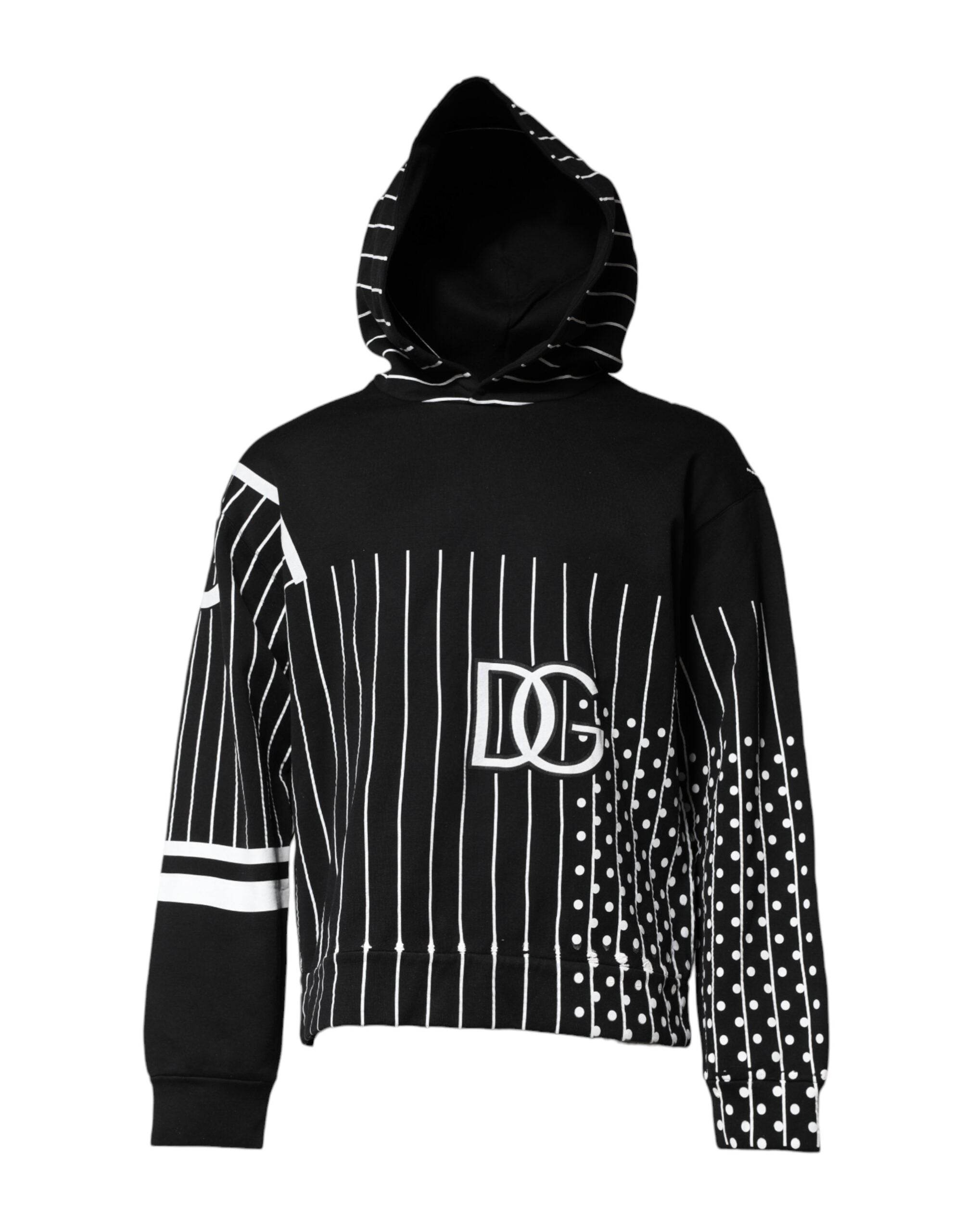 Dolce & Gabbana Black White Stripe Hooded Sweatshirt Sweater - Hilstor