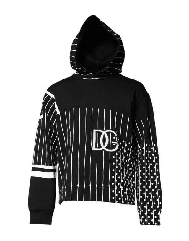 Dolce & Gabbana Black White Stripe Hooded Sweatshirt Sweater - Hilstor