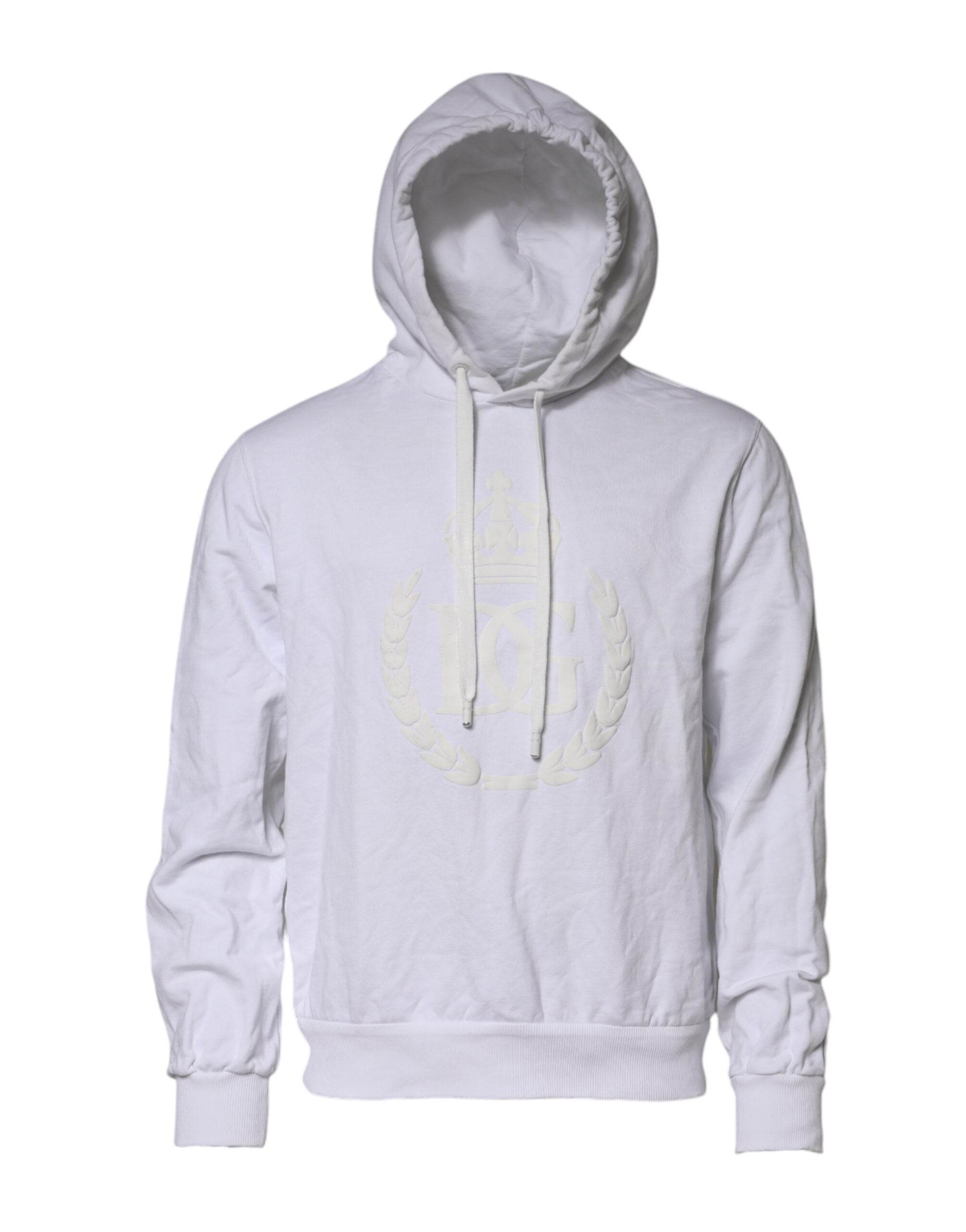 Dolce & Gabbana White Embossed Logo Hooded Sweatshirt Sweater - Hilstor