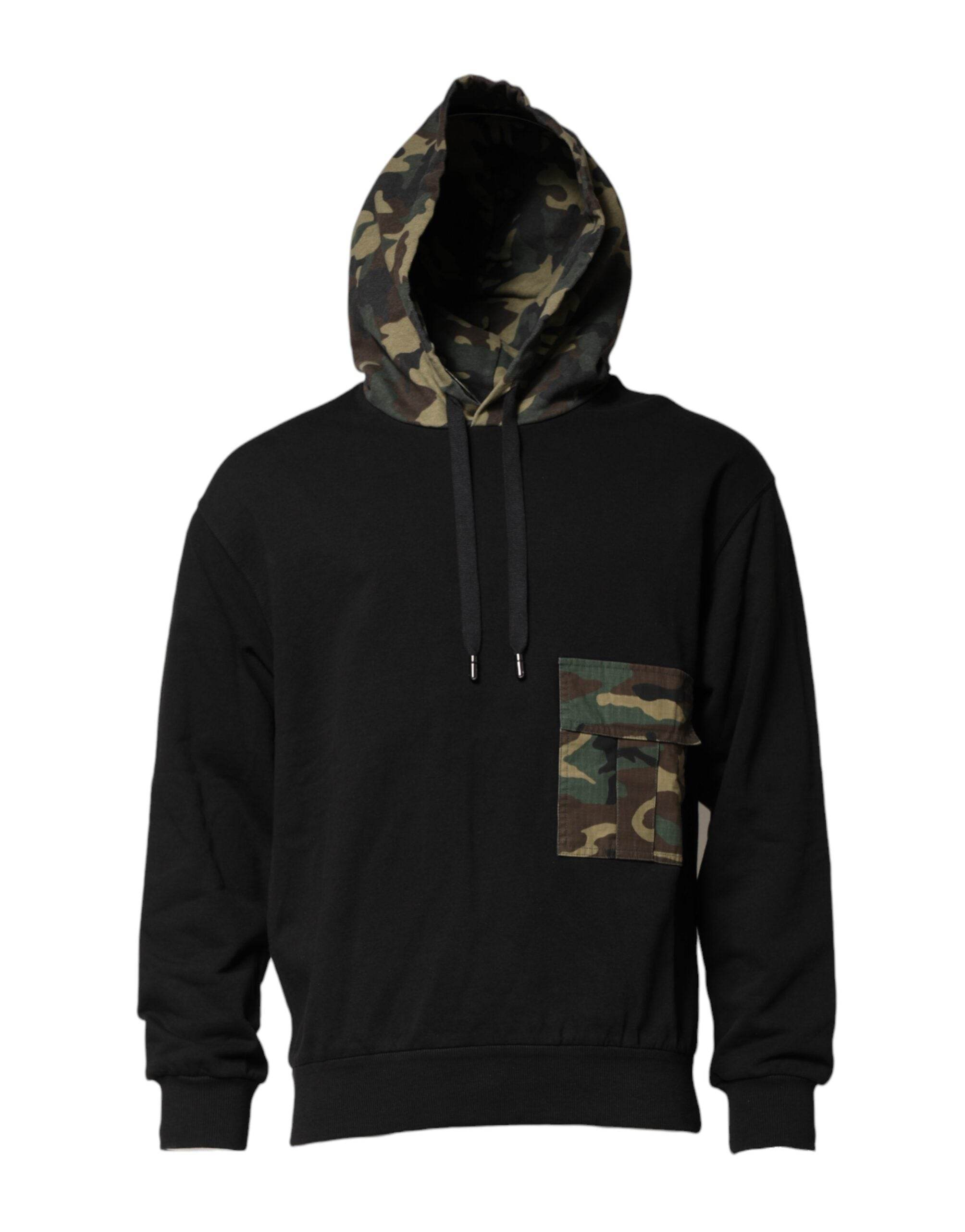 Dolce & Gabbana Black Camouflage Hooded Sweatshirt Sweater - Hilstor