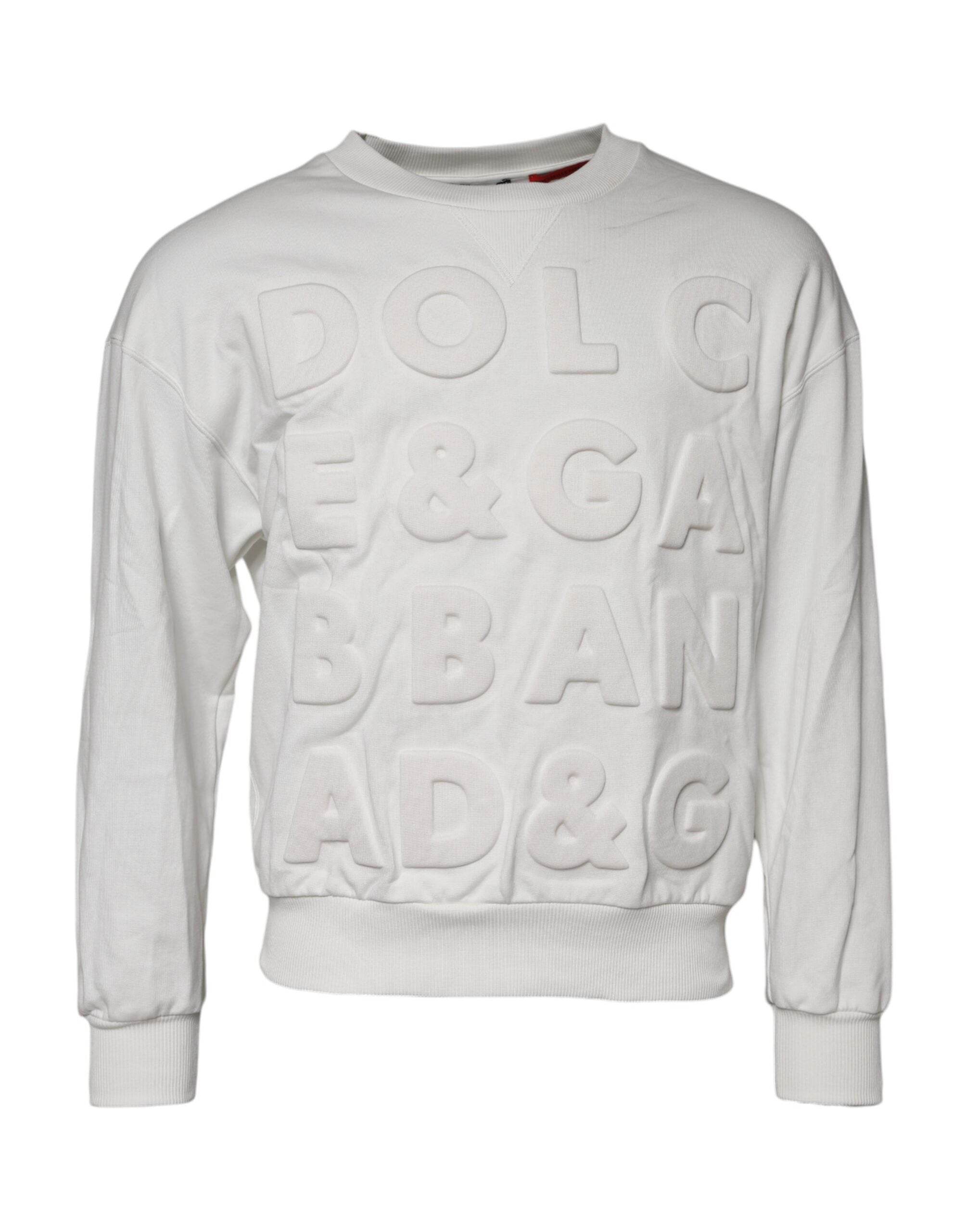 Dolce & Gabbana White Embossed Logo Cotton Crew Neck Sweater - Hilstor