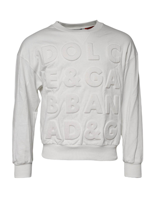 Dolce & Gabbana White Embossed Logo Cotton Crew Neck Sweater - Hilstor