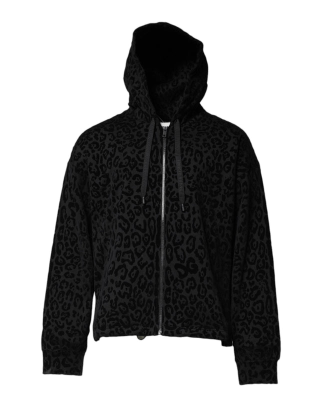 Dolce & Gabbana Black Leopard Full Zip Hooded Sweatshirt Sweater - Hilstor