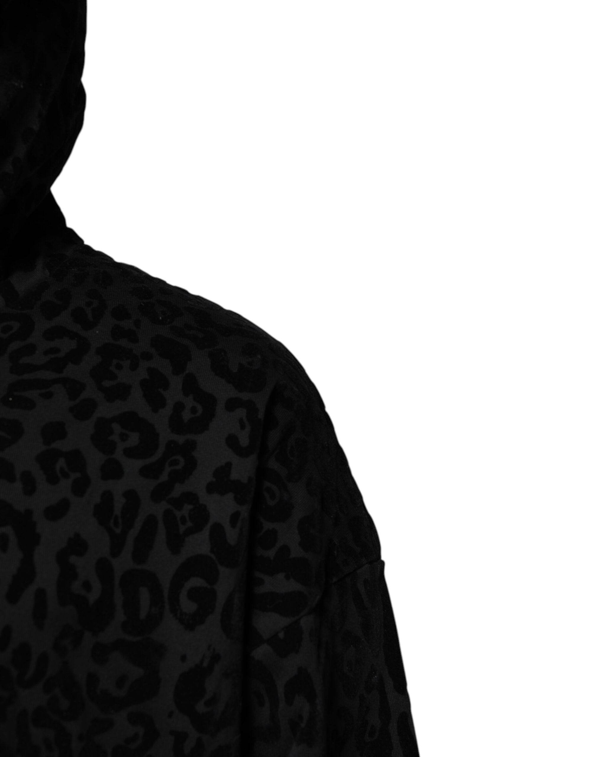 Dolce & Gabbana Black Leopard Full Zip Hooded Sweatshirt Sweater - Hilstor