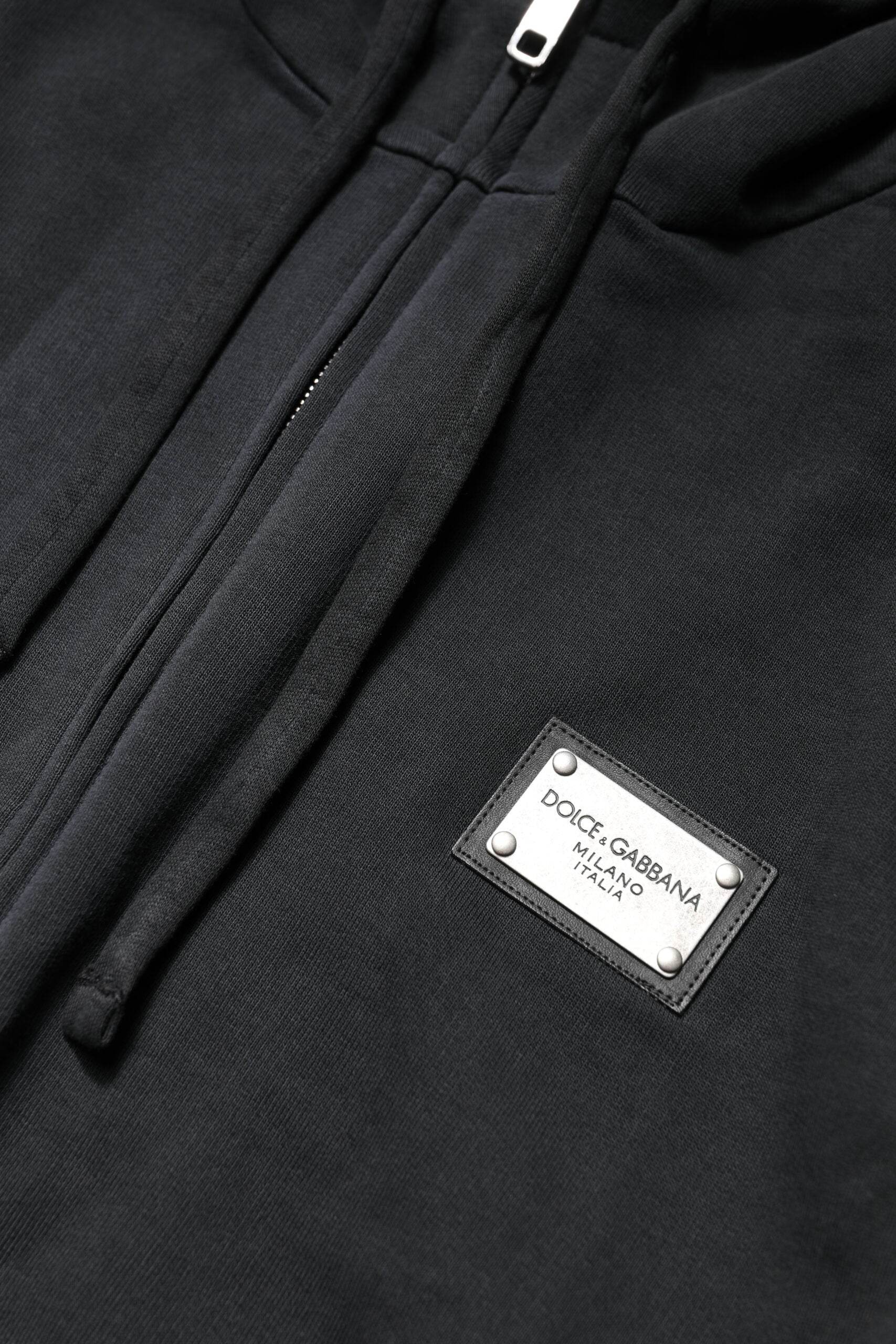 Dolce & Gabbana Black Logo Full Zip Hooded Men Sweatshirt Sweater - Hilstor