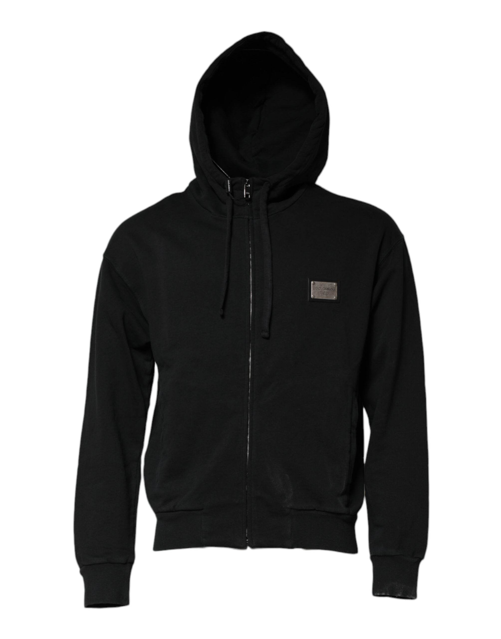 Dolce & Gabbana Black Logo Full Zip Hooded Men Sweatshirt Sweater - Hilstor