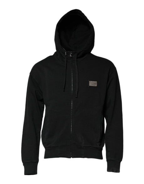 Dolce & Gabbana Black Logo Full Zip Hooded Men Sweatshirt Sweater - Hilstor