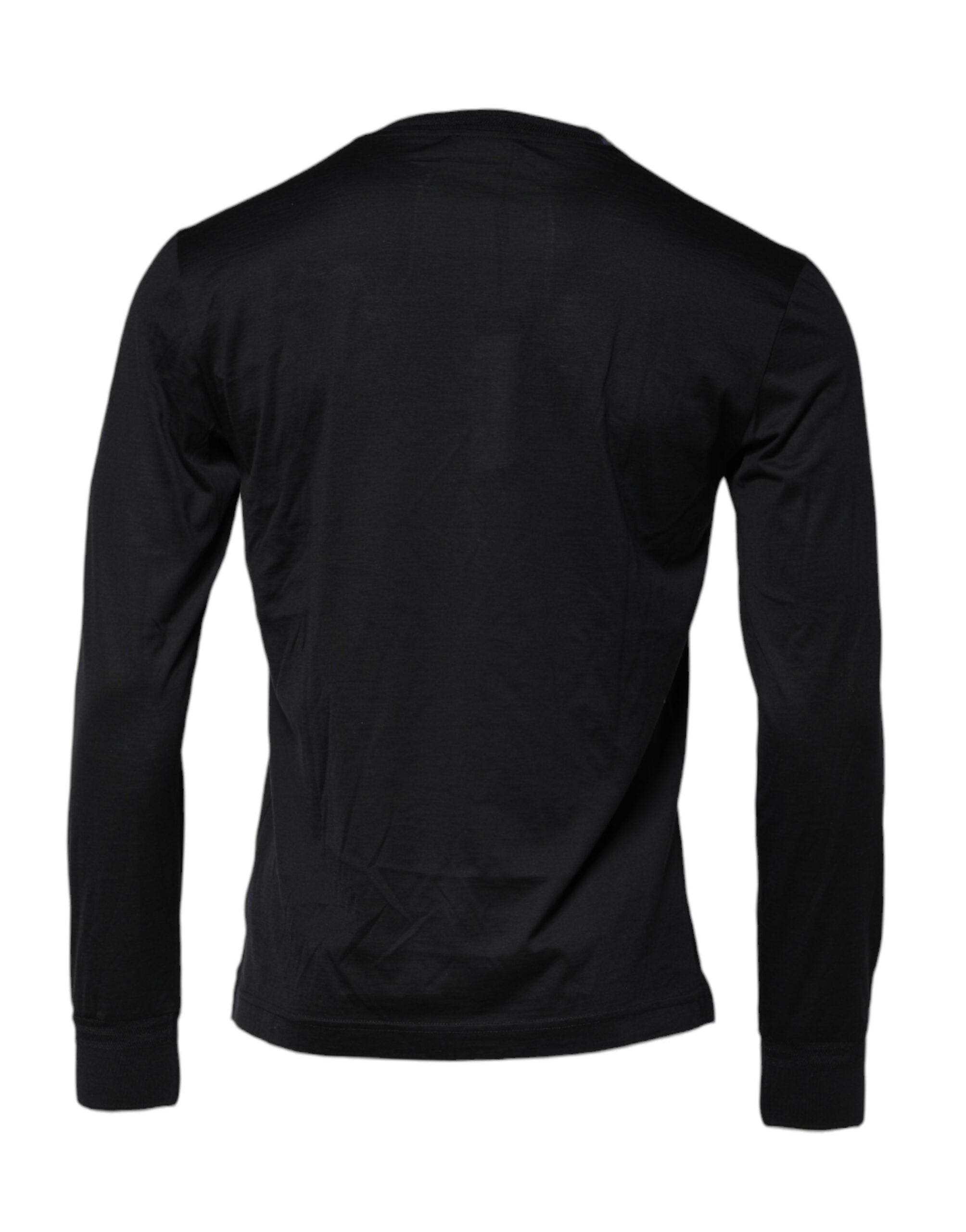 Dolce & Gabbana Dark Blue Silk Crew Neck Men Pullover Sweater - Hilstor