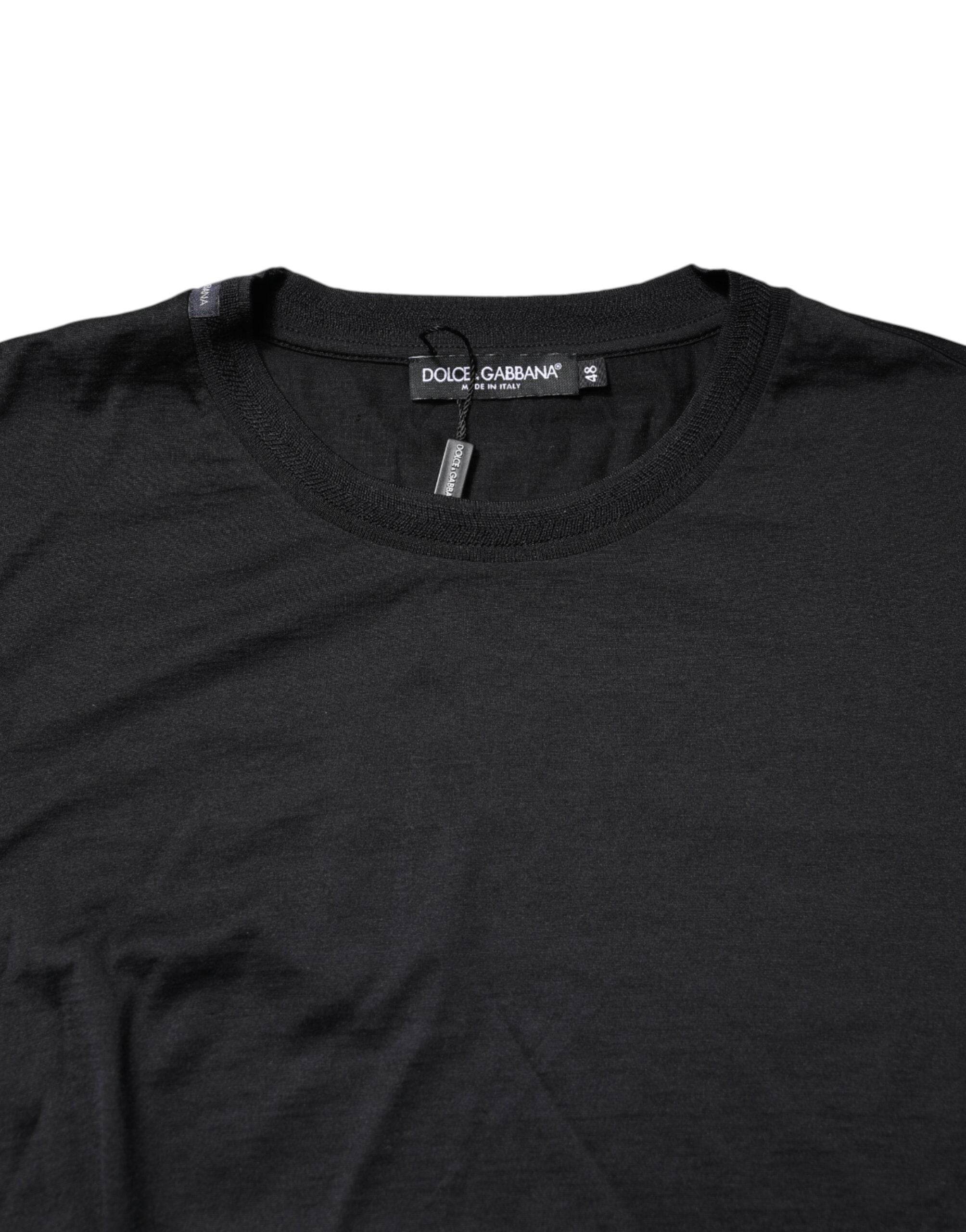 Dolce & Gabbana Dark Blue Silk Crew Neck Men Pullover Sweater - Hilstor