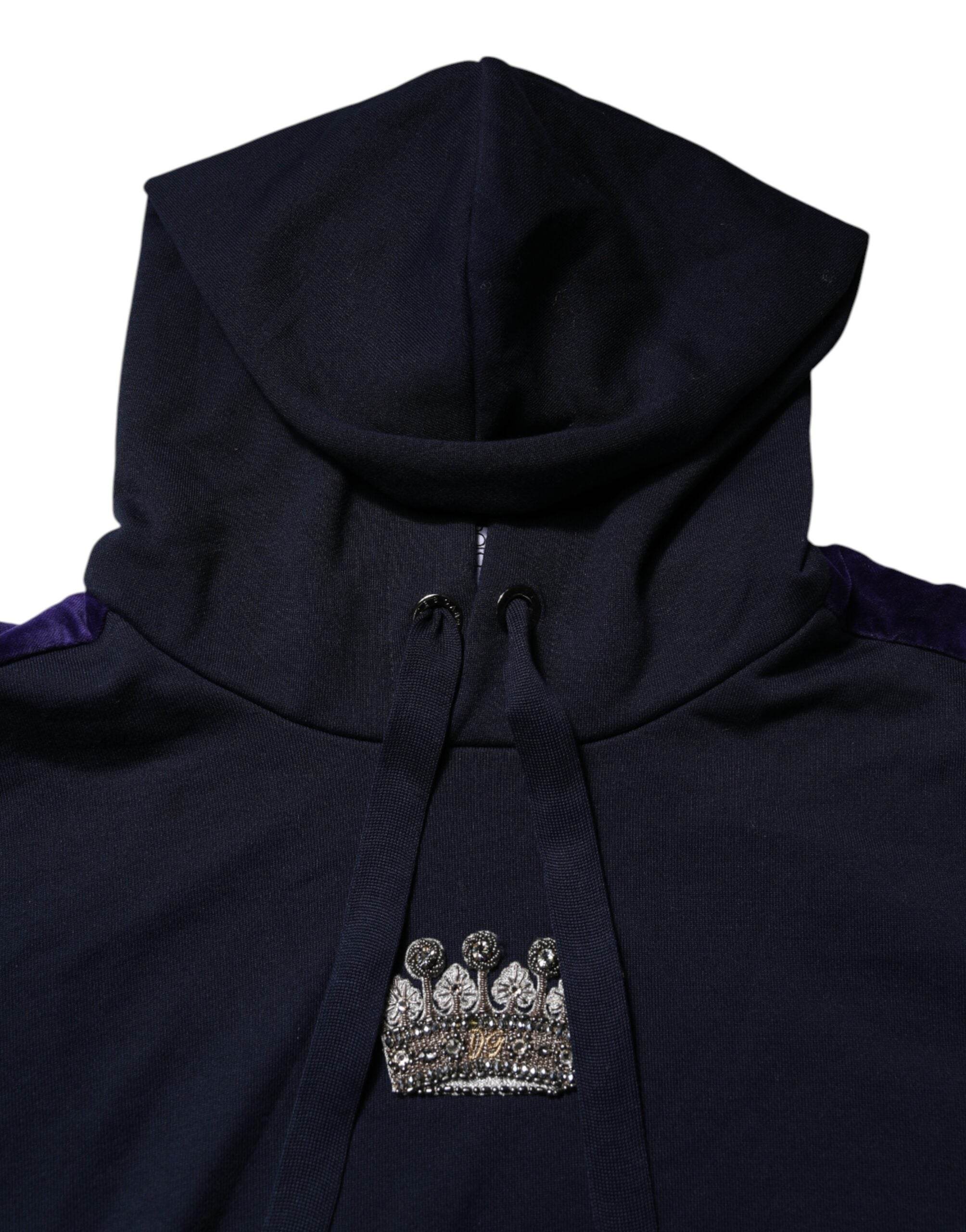 Dolce & Gabbana Black Crown Cotton Hooded Sweatshirt Sweater - Hilstor