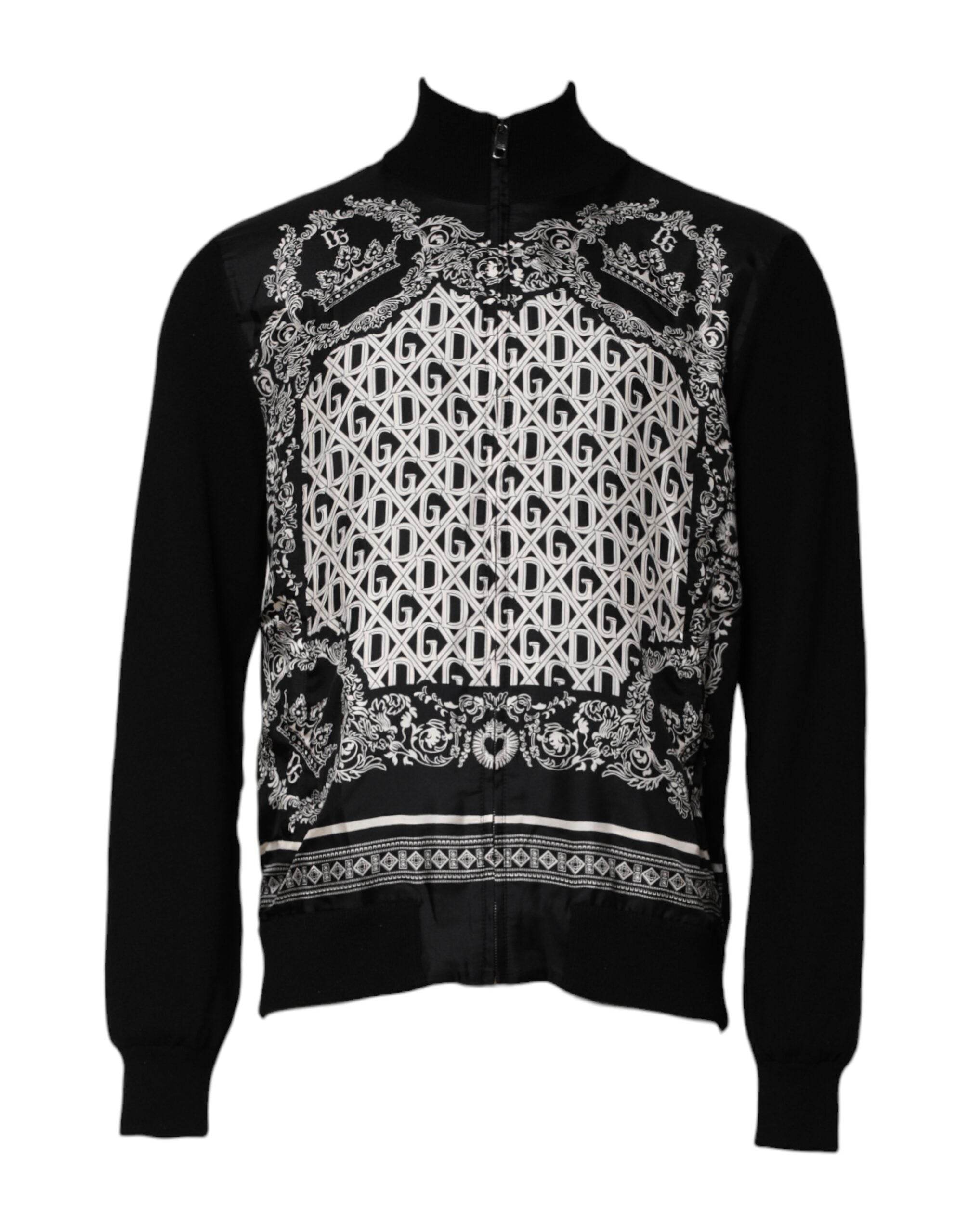 Dolce & Gabbana Black White Bandana Print Full Zip Sweater - Hilstor