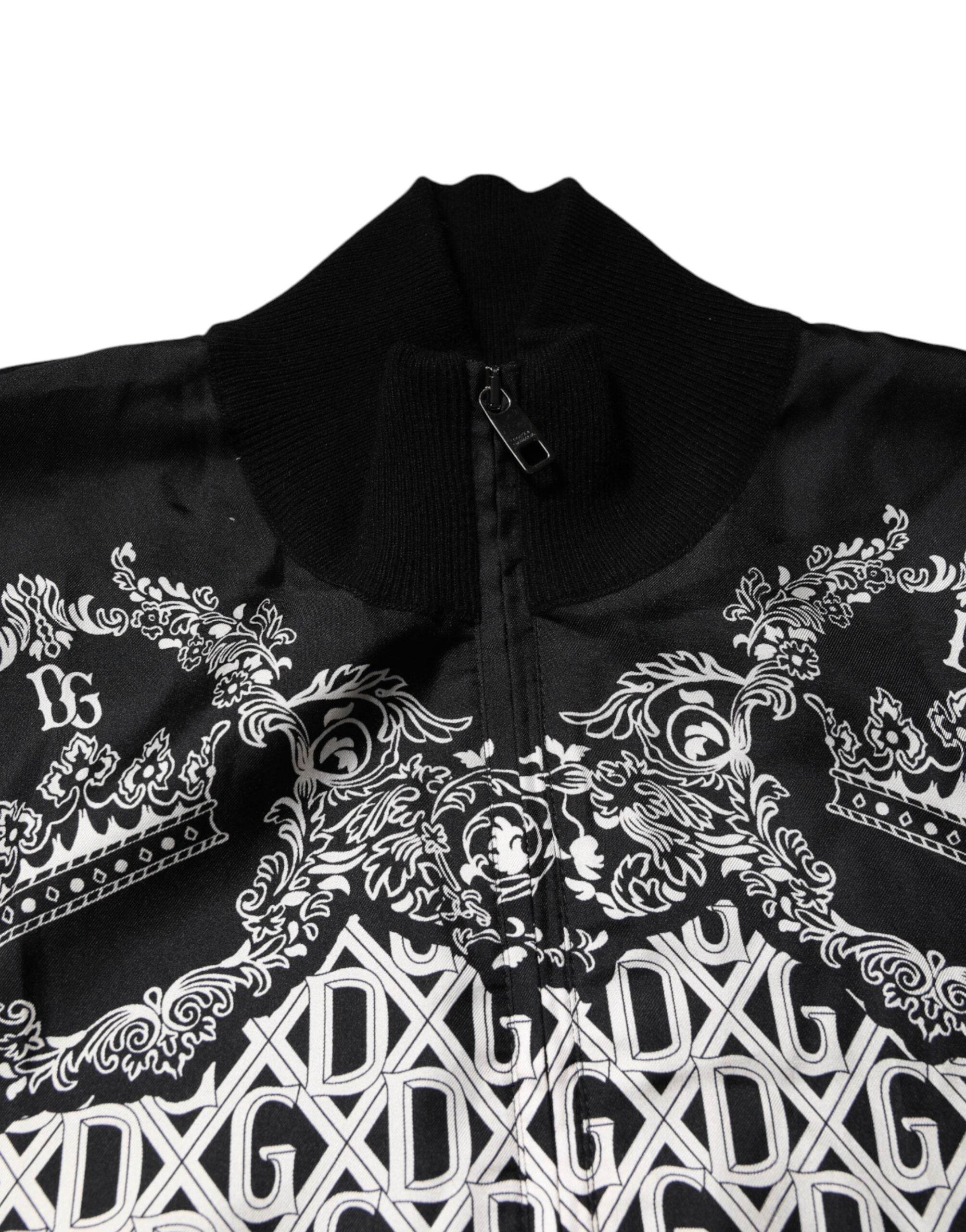 Dolce & Gabbana Black White Bandana Print Full Zip Sweater - Hilstor