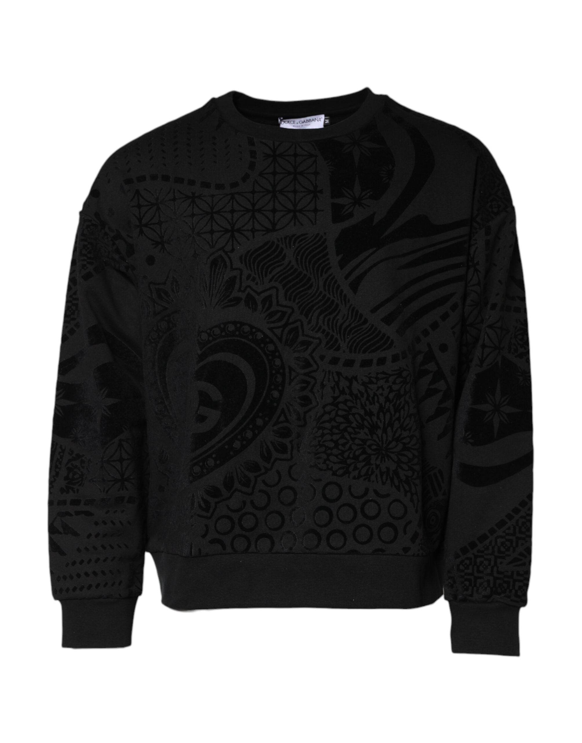 Dolce & Gabbana Black Printed Crew Neck Sweatshirt Sweater - Hilstor