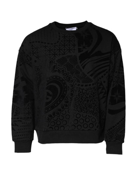 Dolce & Gabbana Black Printed Crew Neck Sweatshirt Sweater - Hilstor