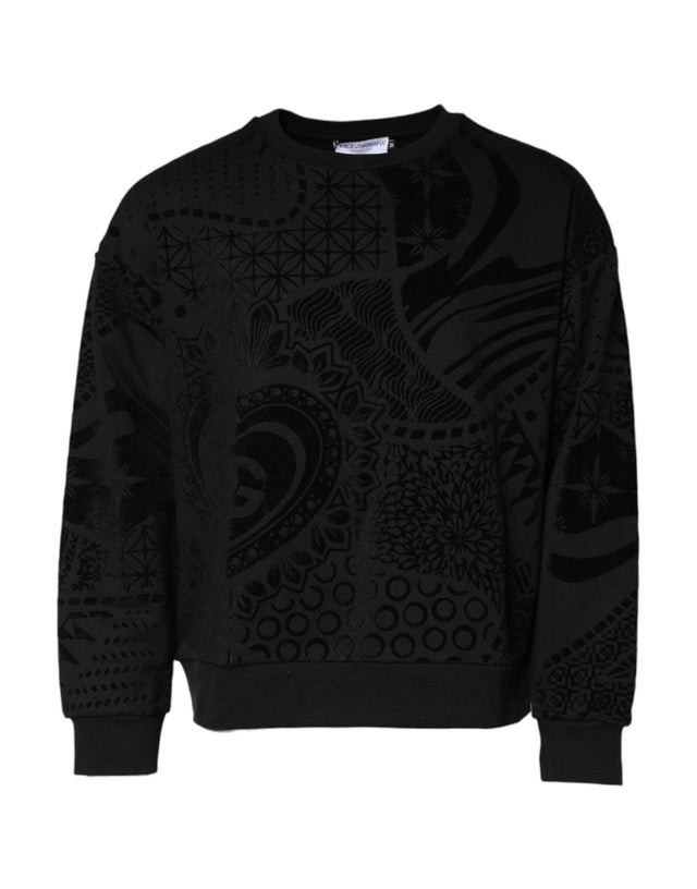 Dolce & Gabbana Black Printed Crew Neck Sweatshirt Sweater - Hilstor