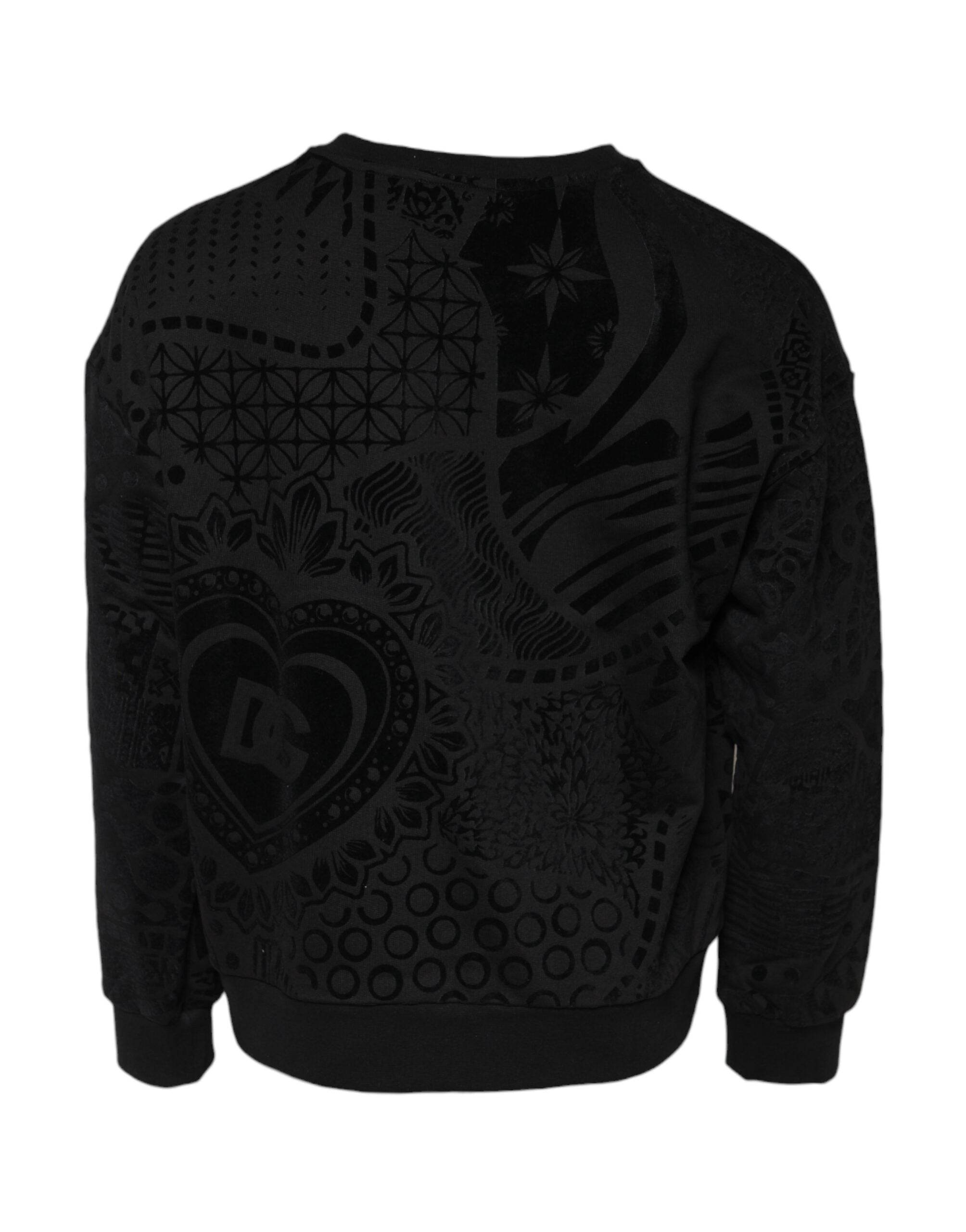 Dolce & Gabbana Black Printed Crew Neck Sweatshirt Sweater - Hilstor