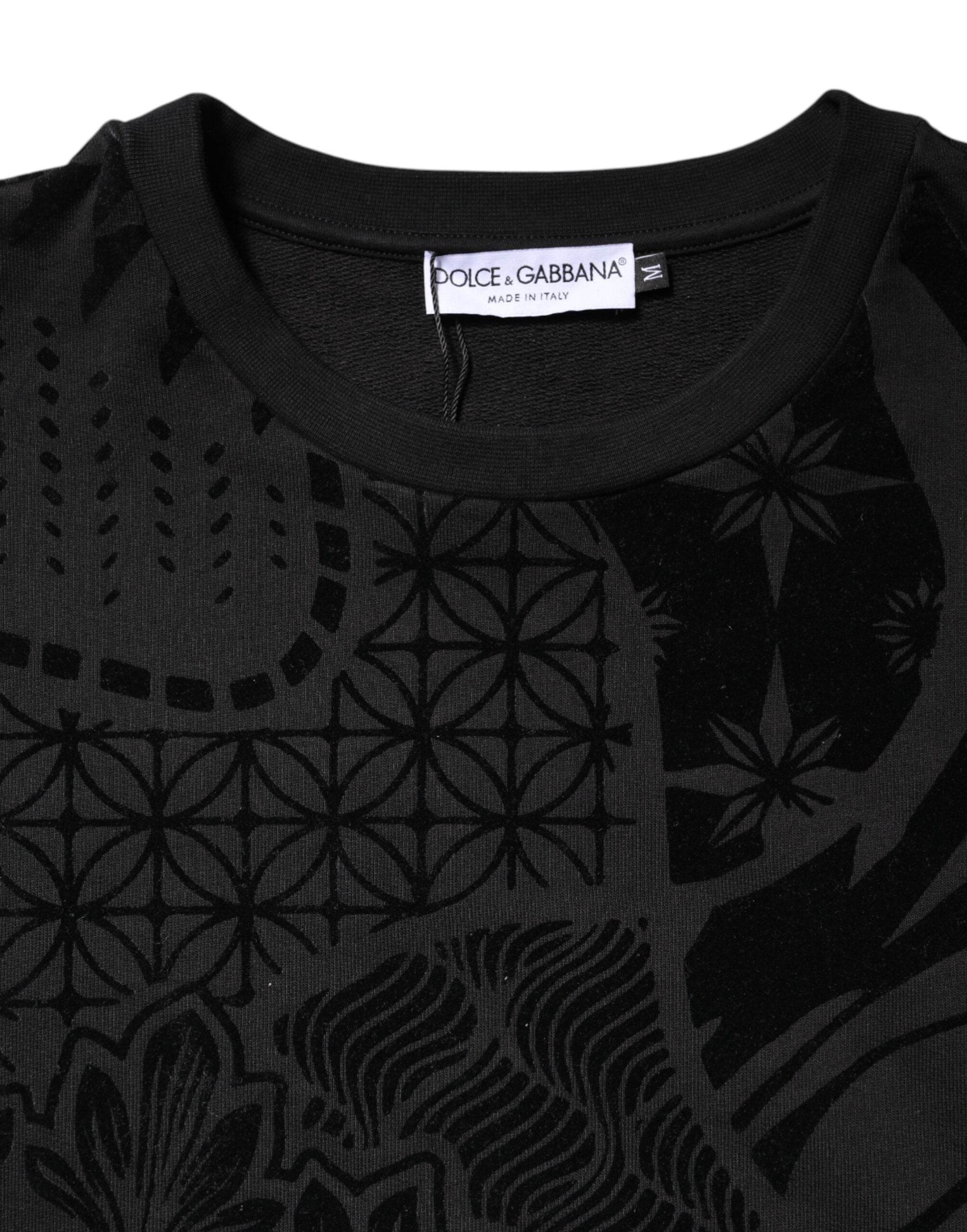 Dolce & Gabbana Black Printed Crew Neck Sweatshirt Sweater - Hilstor