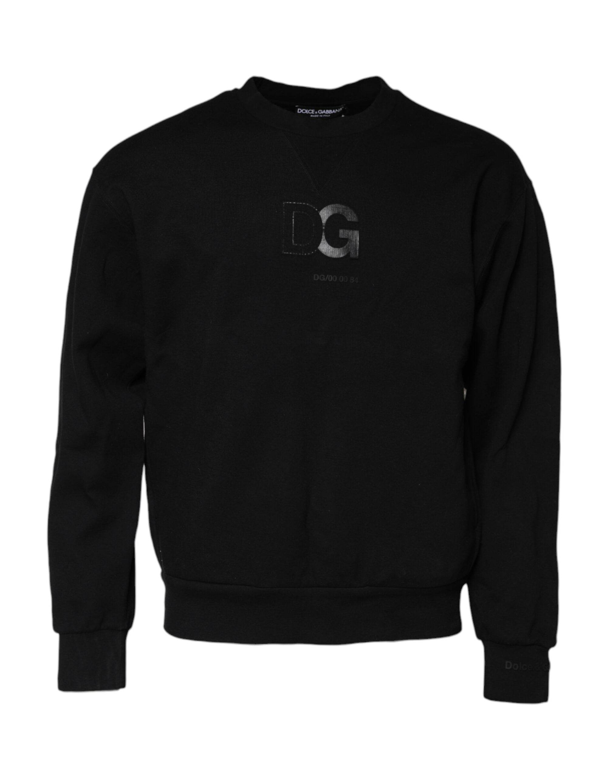 Dolce & Gabbana Black Embossed Logo Cotton Crew Neck Sweater - Hilstor