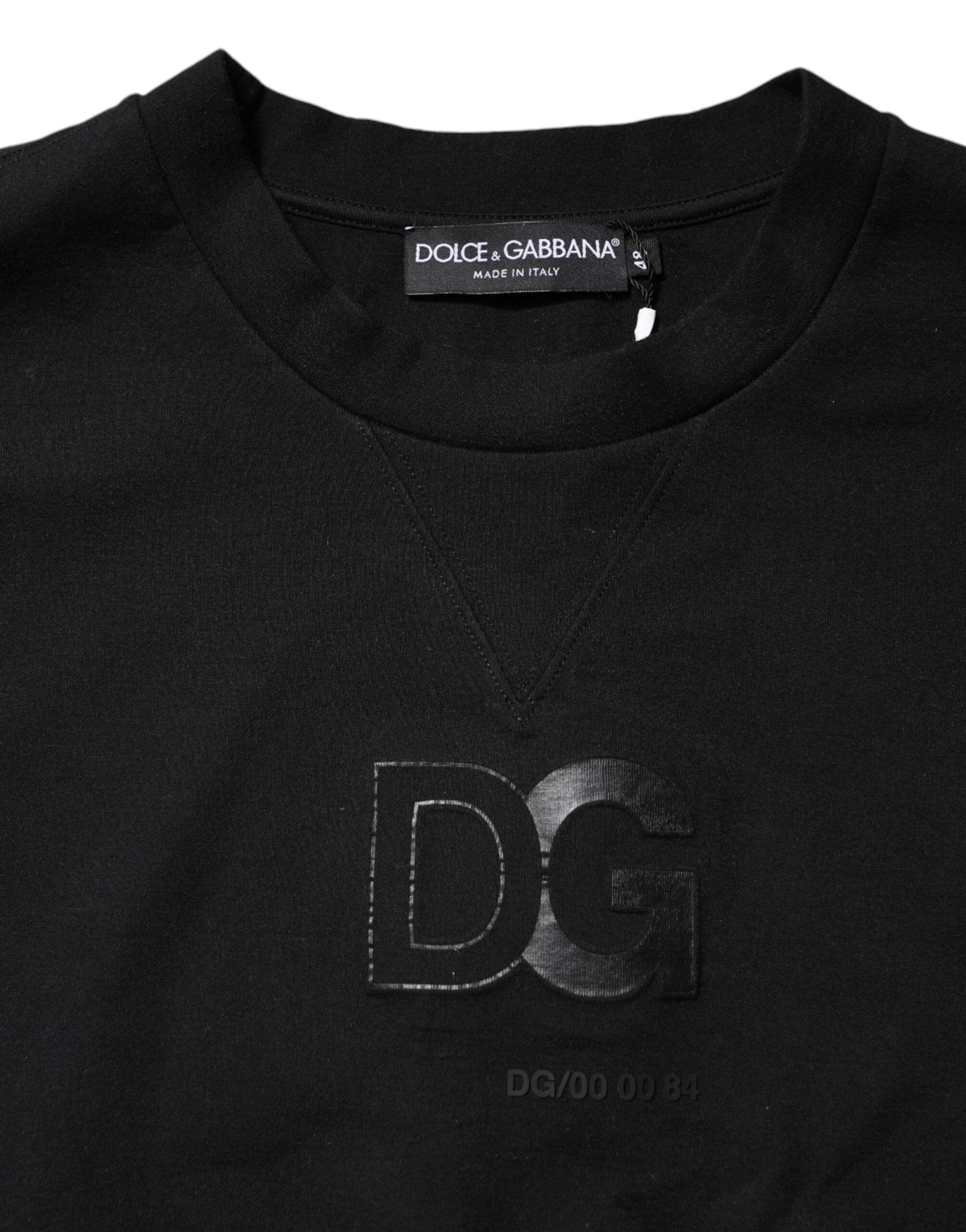 Dolce & Gabbana Black Embossed Logo Cotton Crew Neck Sweater - Hilstor