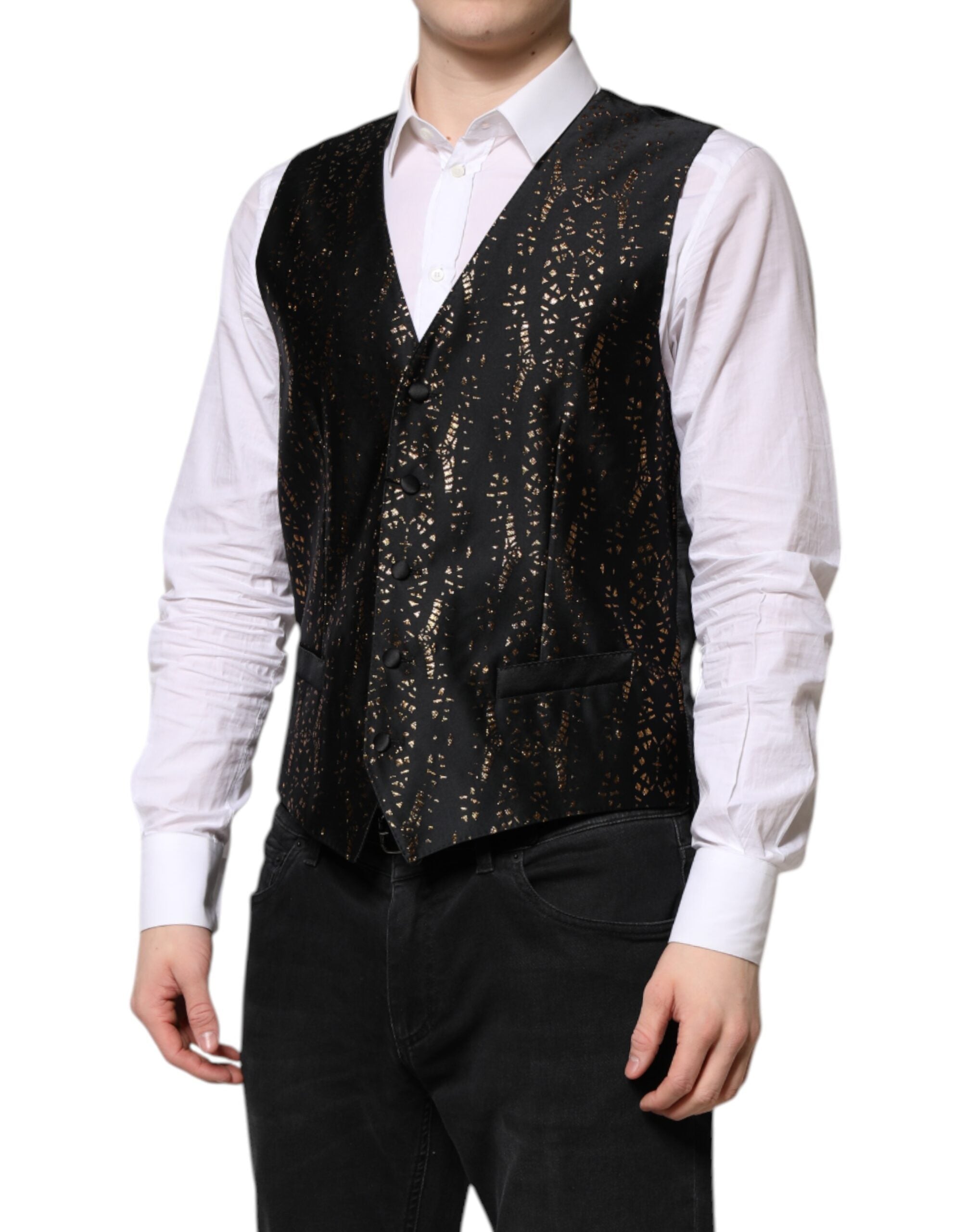 Dolce &amp; Gabbana Sort Lurex Kjole Formel Herrevest