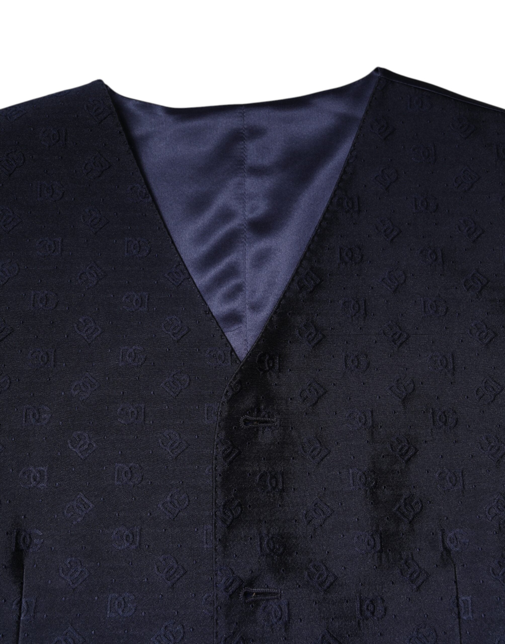 Dolce &amp; Gabbana Mörkblå Logotyp Ull Formell Väst Herr
