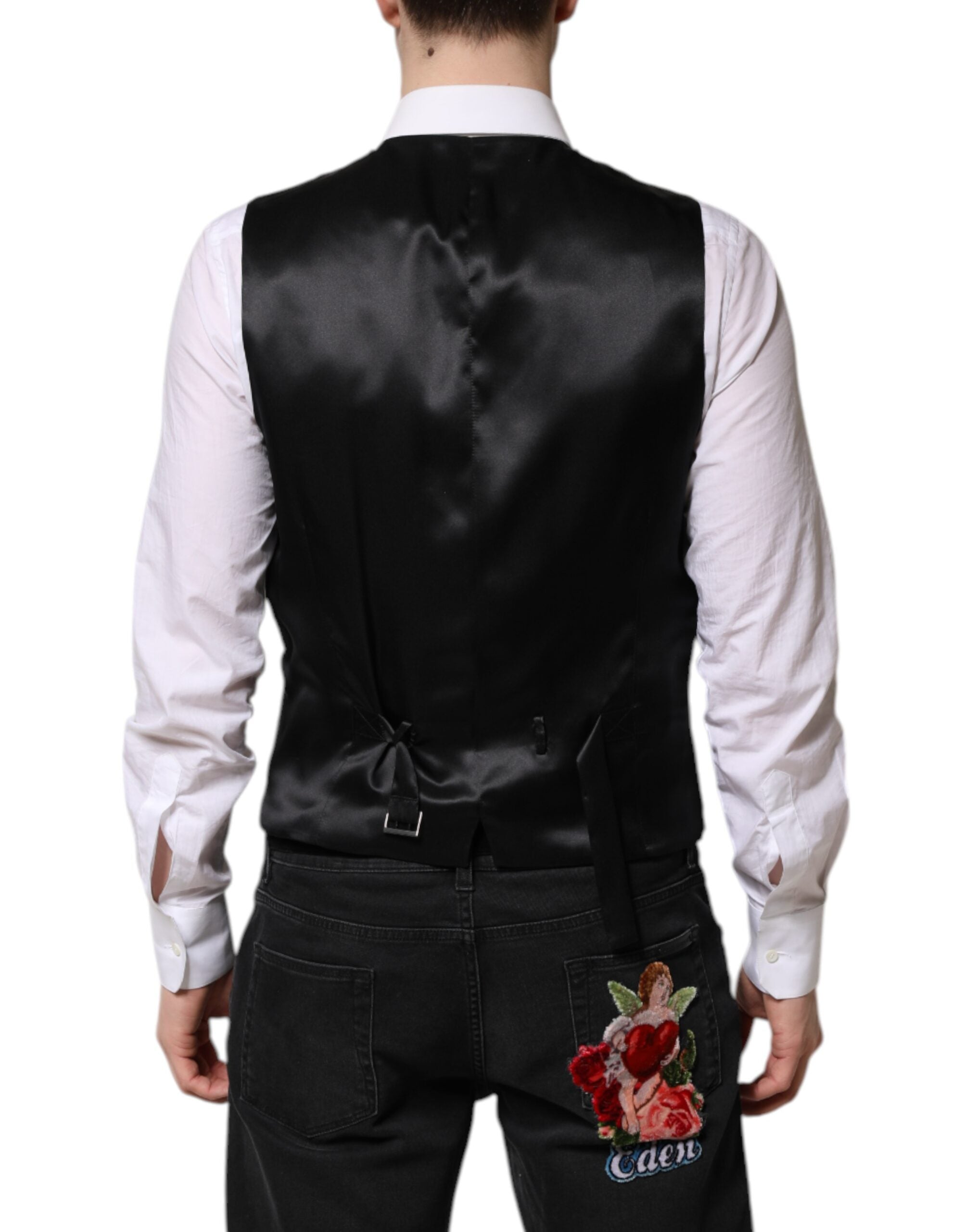 Dolce &amp; Gabbana Sort Guld Jacquard Formel Herrevest