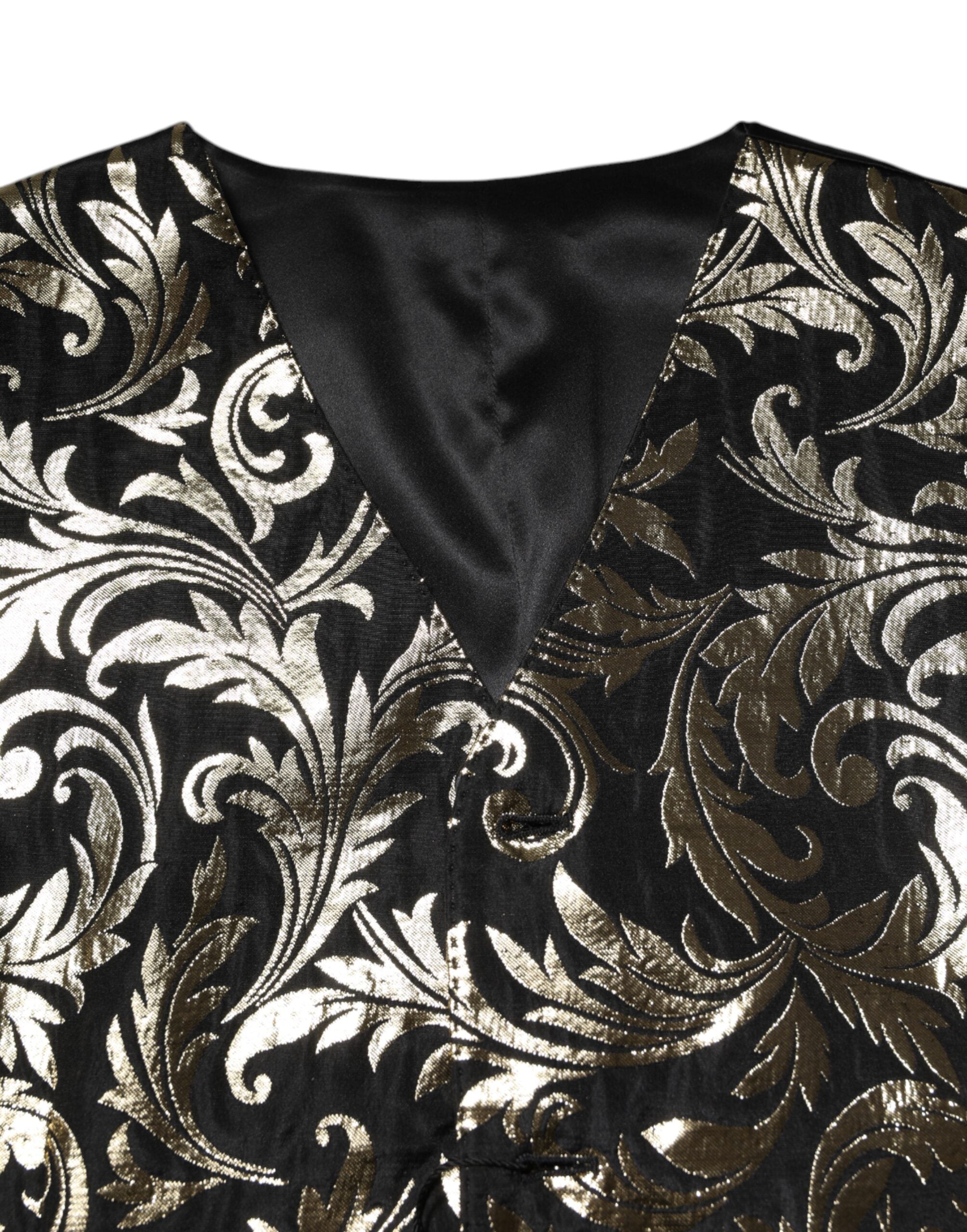 Dolce &amp; Gabbana Sort Guld Jacquard Formel Herrevest