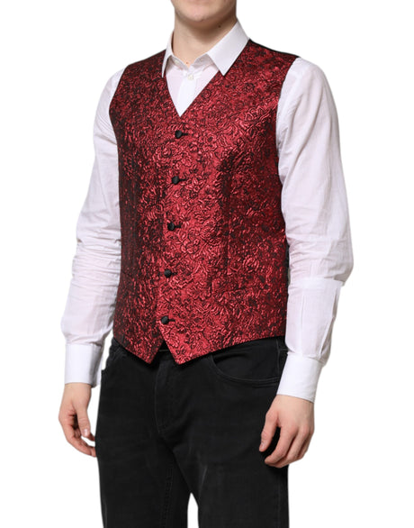 Dolce &amp; Gabbana Rød Blomsterbrokade Formel Herrevest