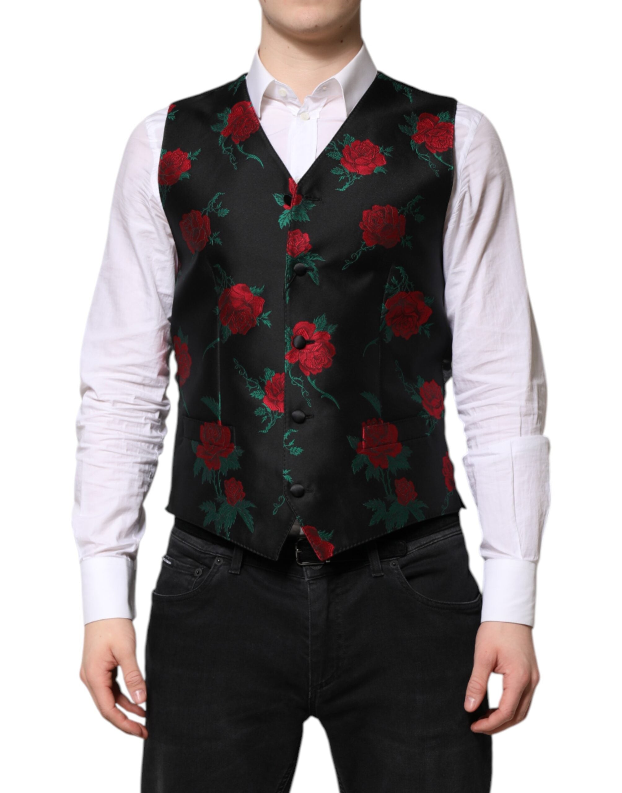 Dolce &amp; Gabbana Rød Blomsterbrokade Formel Herrevest