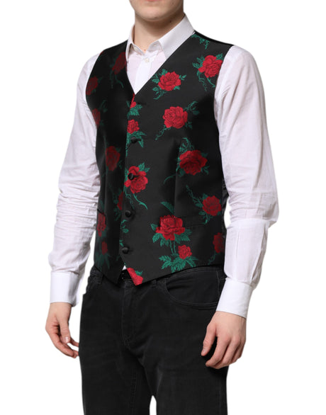 Dolce &amp; Gabbana Rød Blomsterbrokade Formel Herrevest