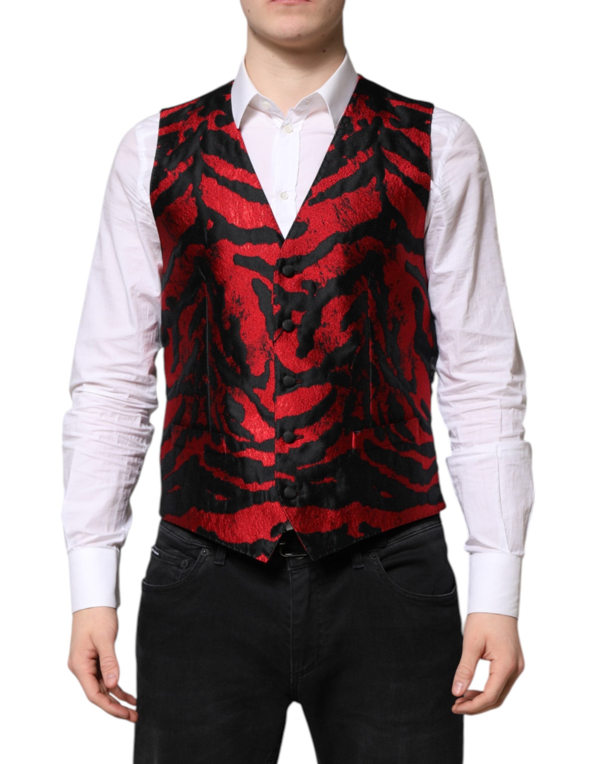 Dolce &amp; Gabbana Rød Sort Stribet Kjole Formel Vest