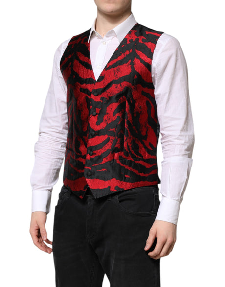 Dolce &amp; Gabbana Rød Sort Stribet Kjole Formel Vest
