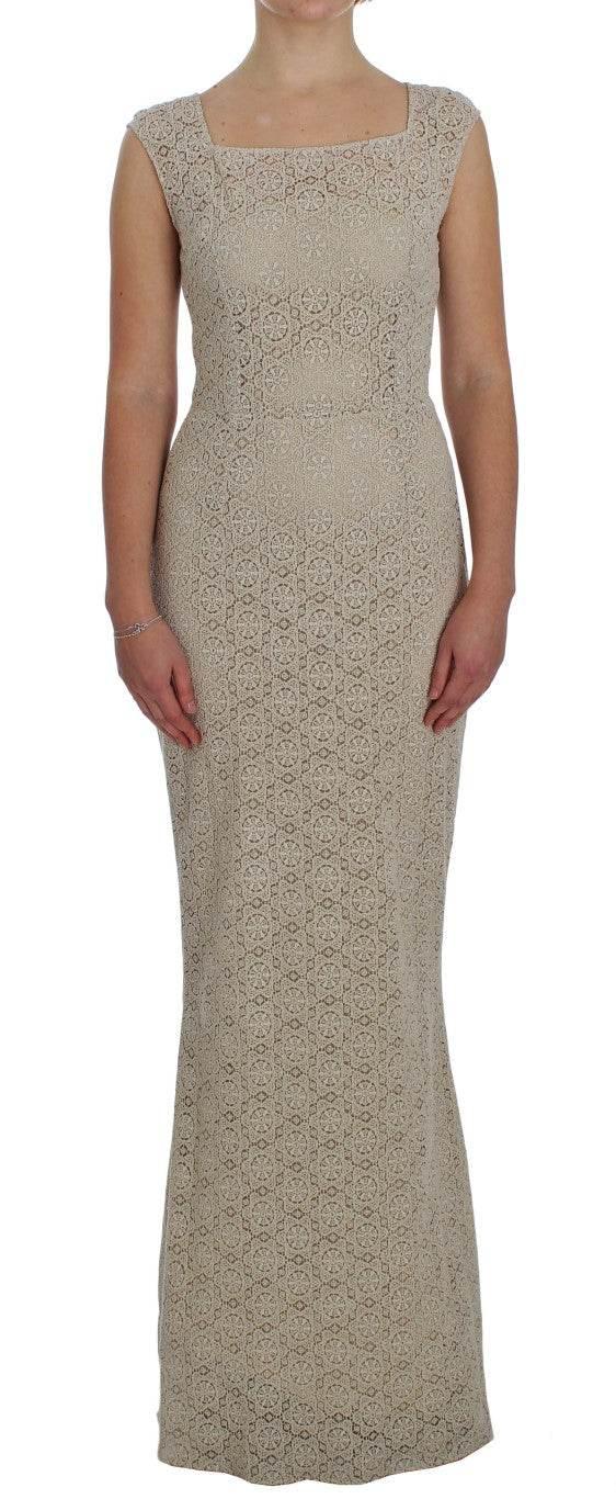 Dolce & Gabbana Beige Ricamo Cutout Cotton Sheath Dress - Hilstor
