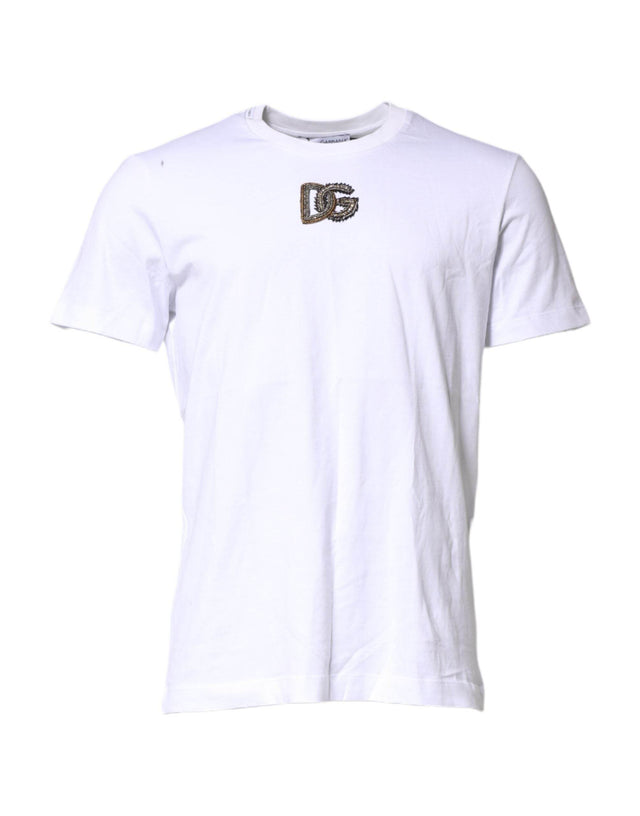 Dolce & Gabbana White Logo Embroidery Crew Neck T-shirt - Hilstor
