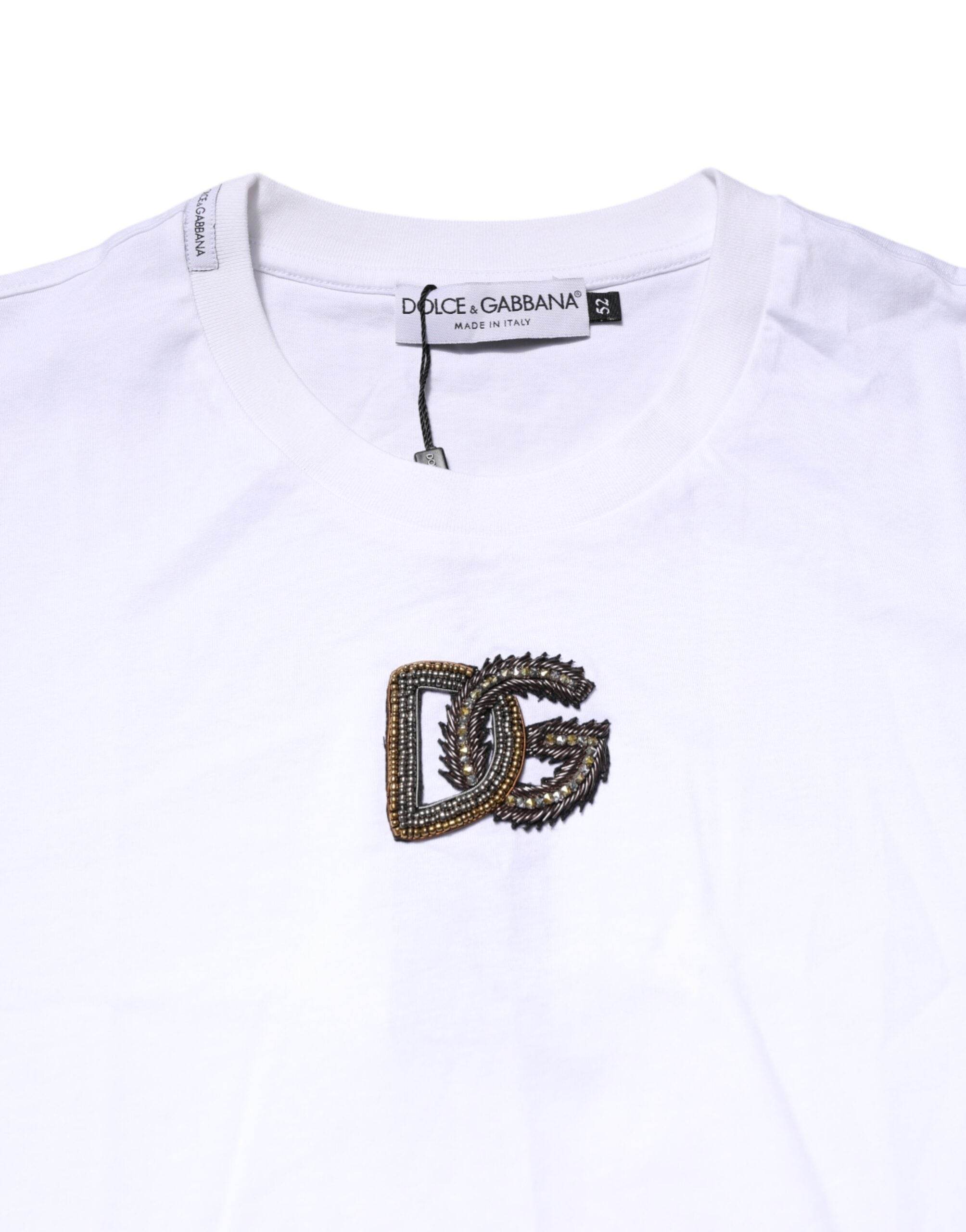 Dolce & Gabbana White Logo Embroidery Crew Neck T-shirt - Hilstor