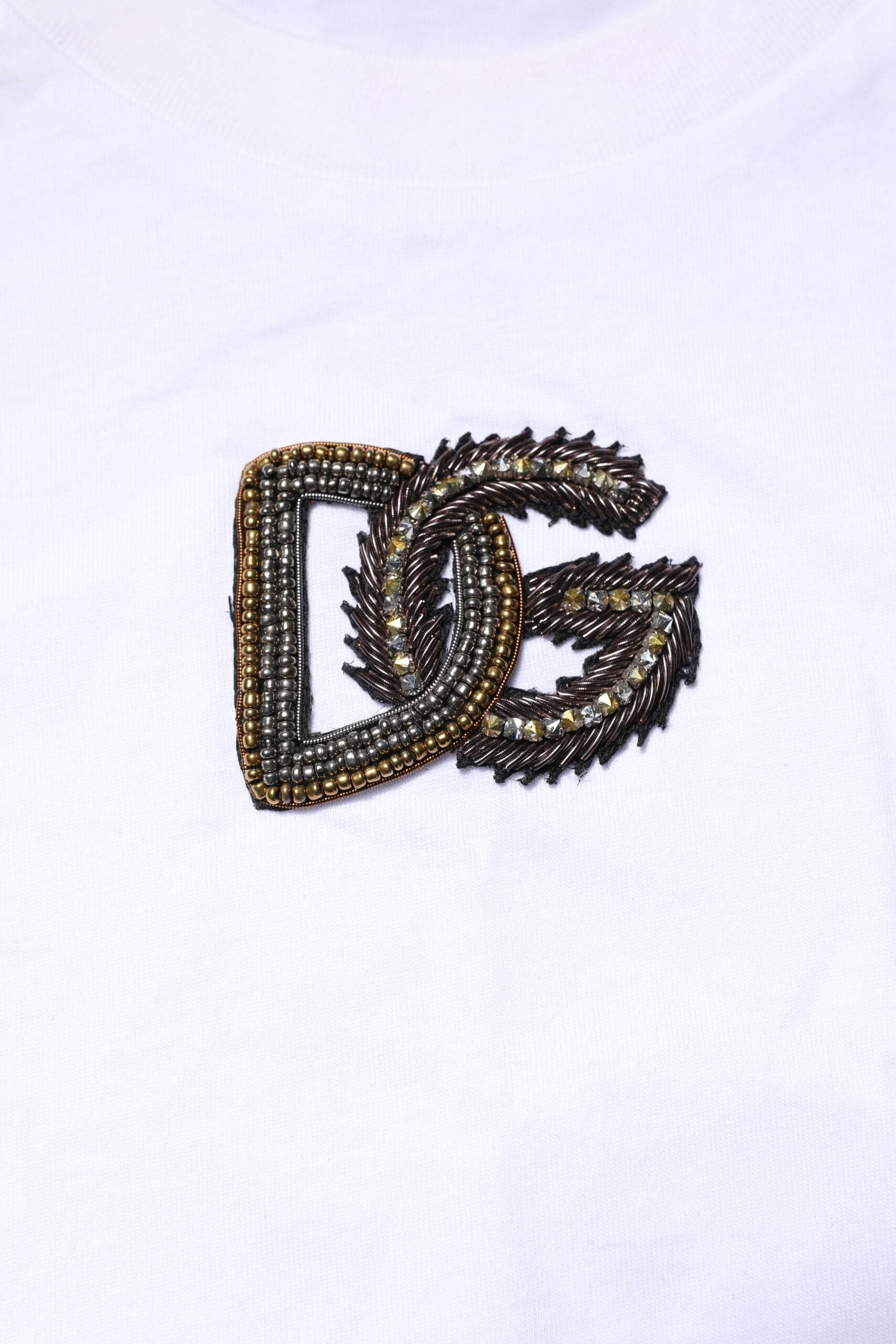 Dolce & Gabbana White Logo Embroidery Crew Neck T-shirt - Hilstor