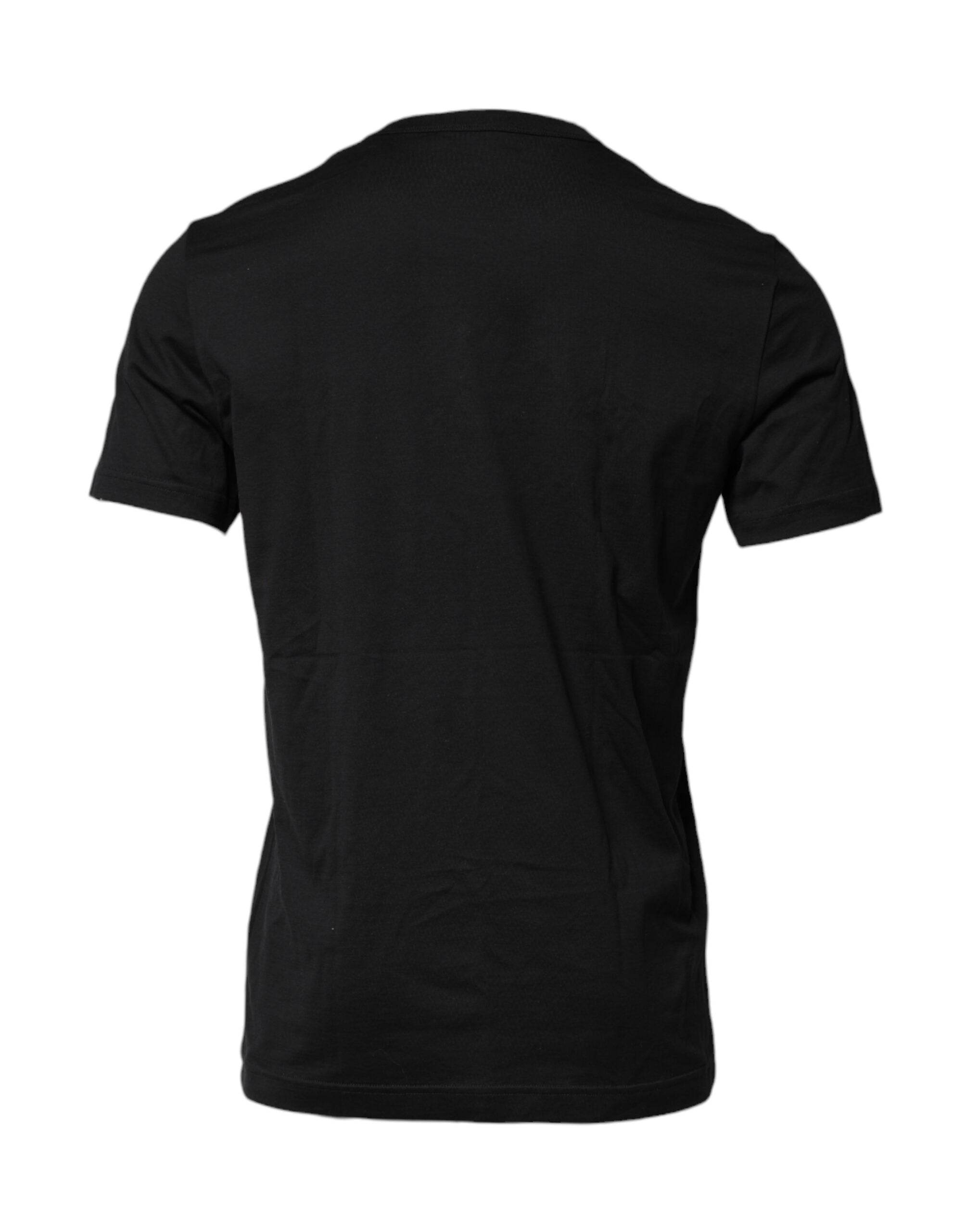 Dolce & Gabbana Black Cotton Embroidered Crew Neck T-shirt - Hilstor